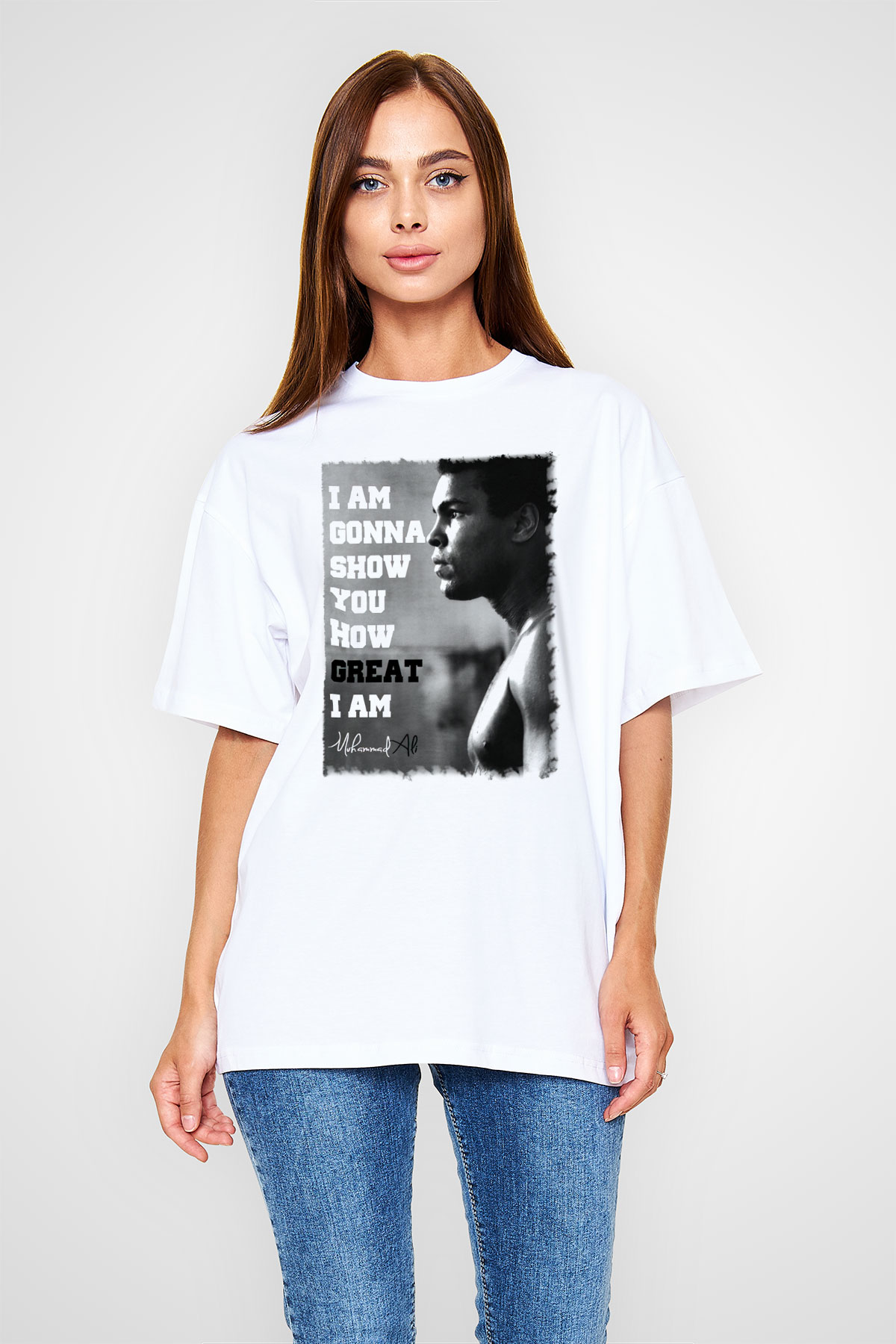 Muhammed Ali Beyaz Unisex Oversize Tişört T-Shirt