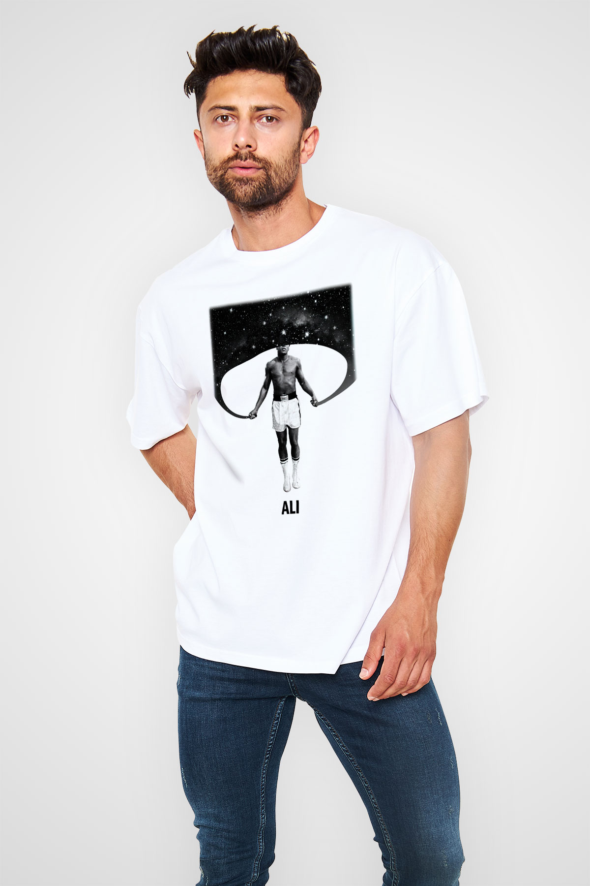 Muhammed Ali Beyaz Unisex Oversize Tişört T-Shirt