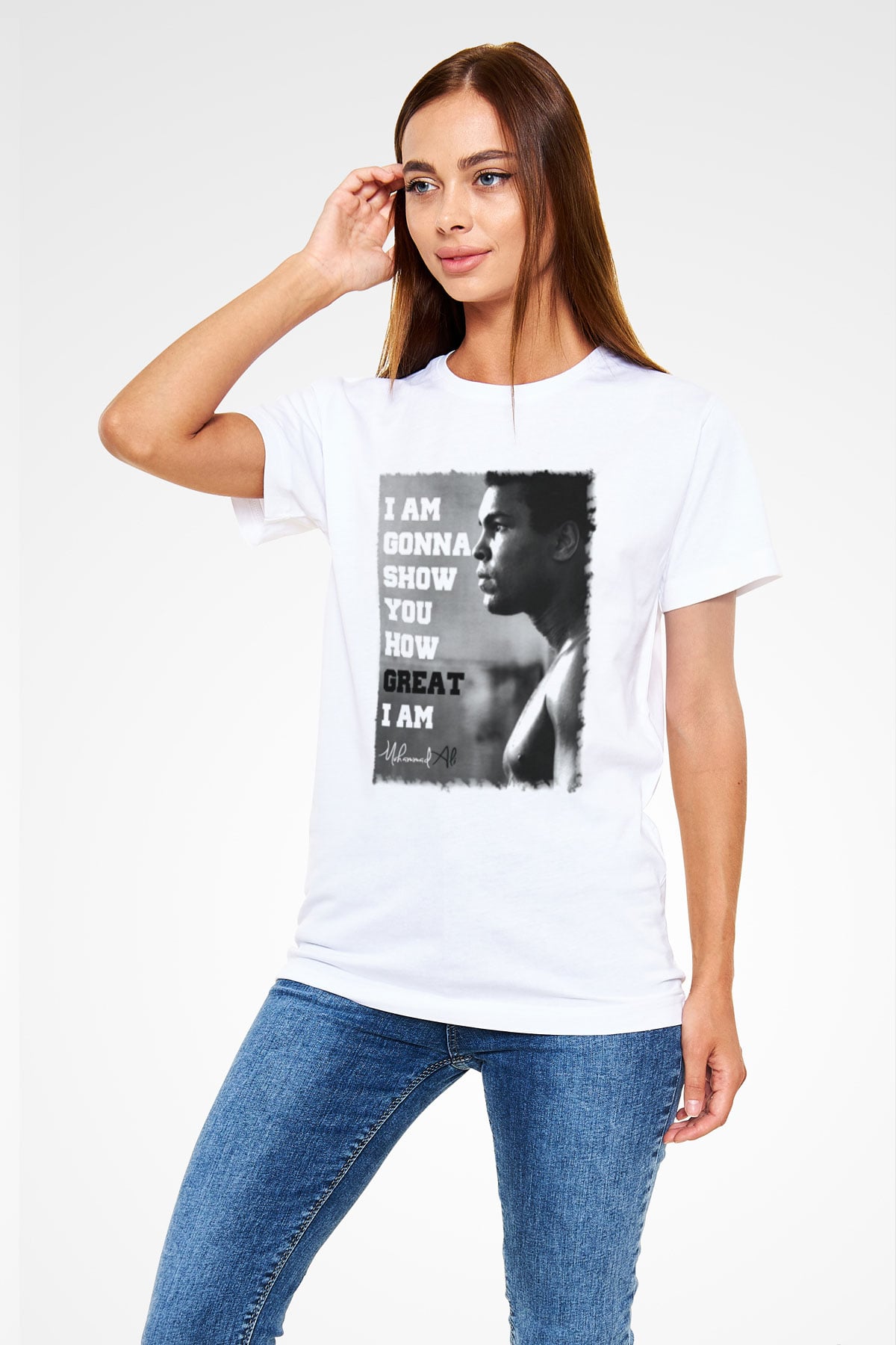Muhammed Ali Beyaz Unisex Tişört T-Shirt - TişörtFabrikası