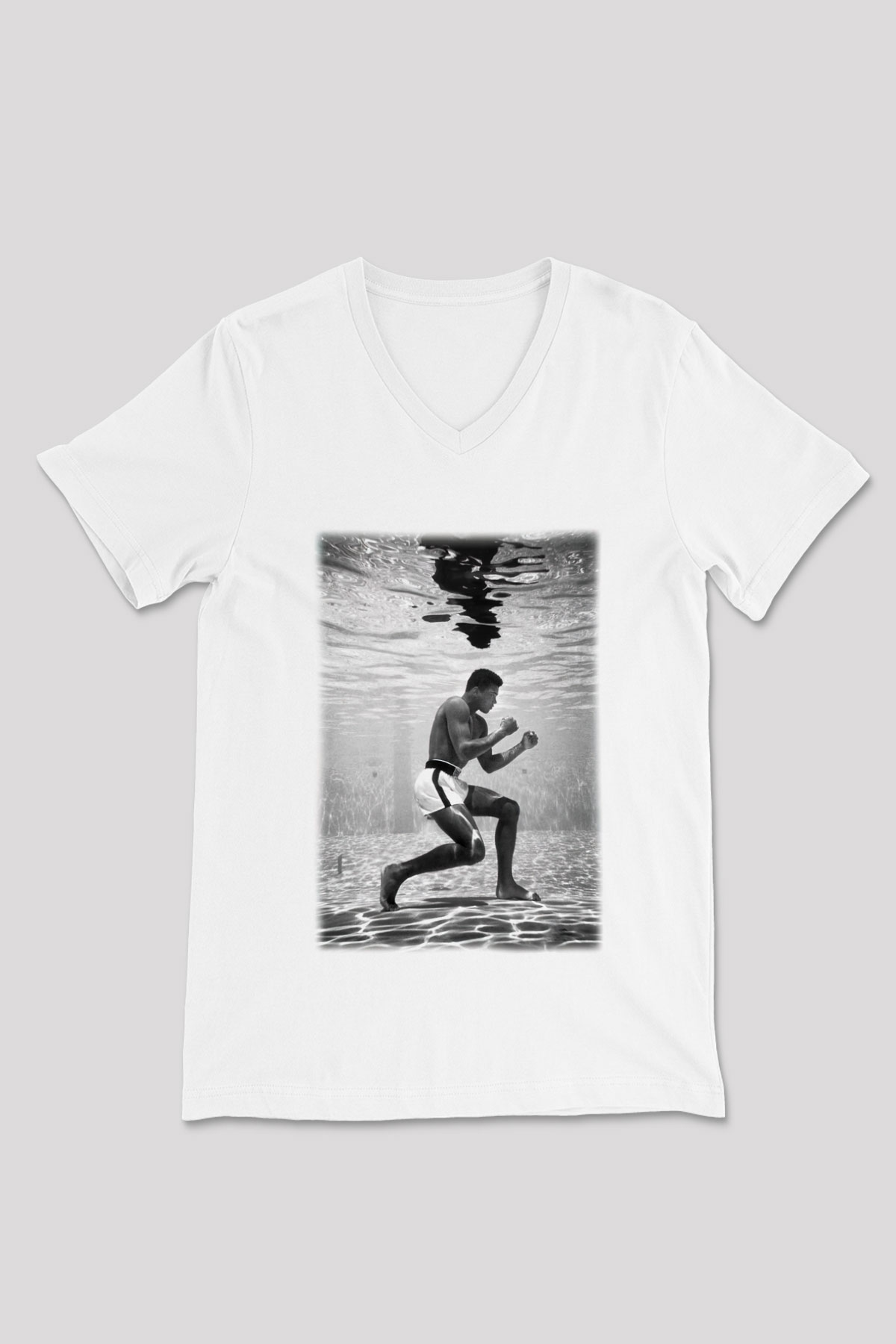 Muhammed Ali Beyaz Unisex V Yaka Tişört T-Shirt