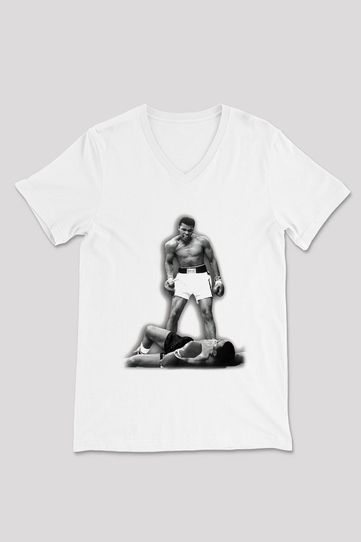 Muhammed Ali Beyaz Unisex V Yaka Tişört T-Shirt