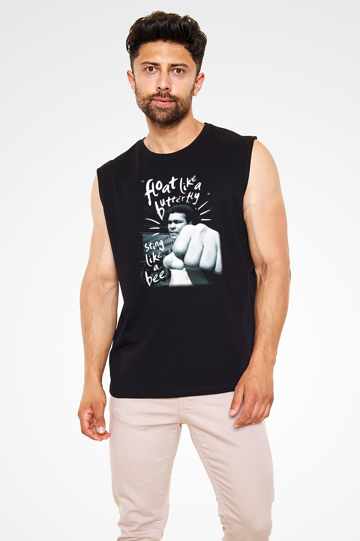 Muhammed Ali Siyah Unisex Kolsuz Tişört
