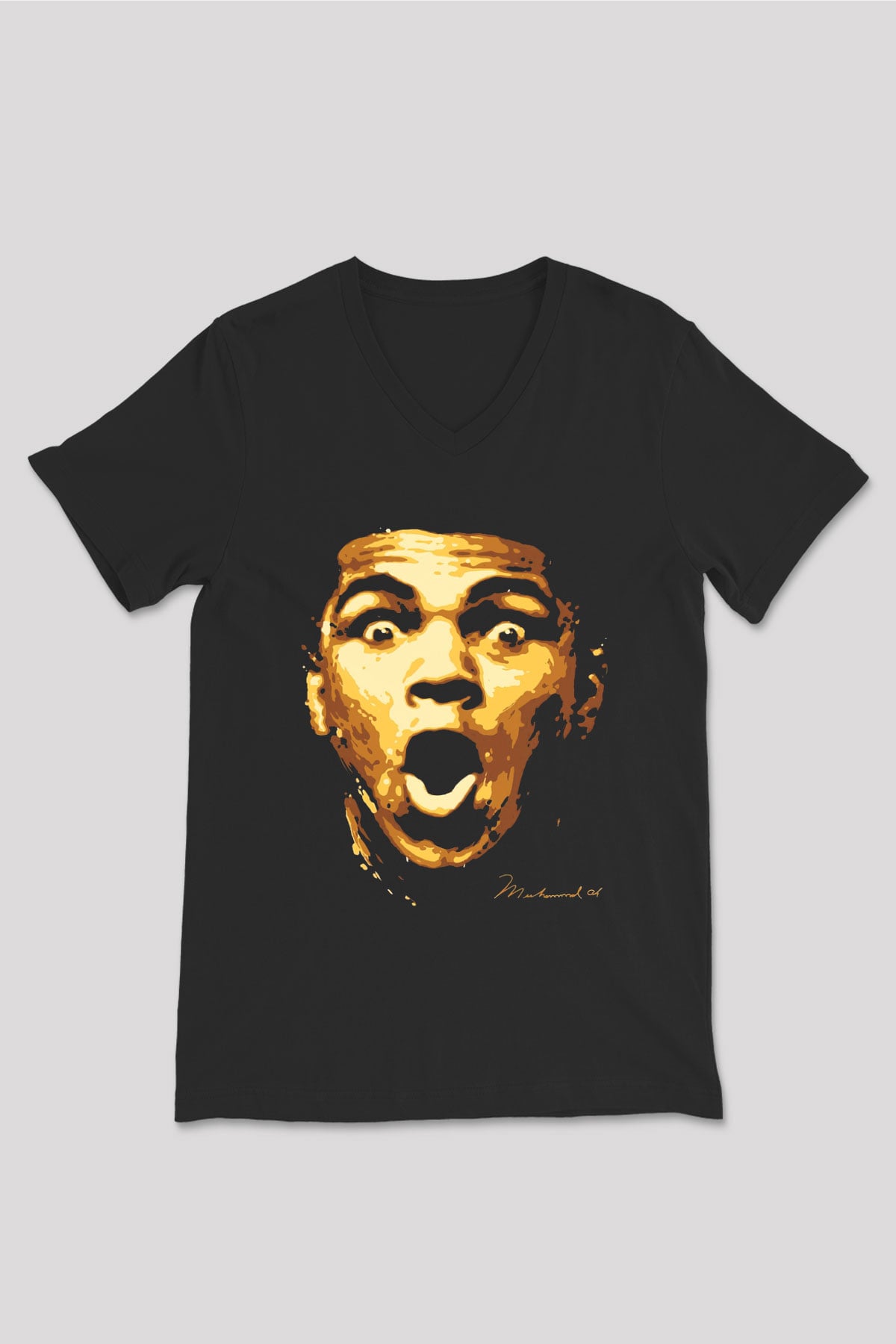 Muhammed Ali Siyah Unisex V Yaka Tişört T-Shirt