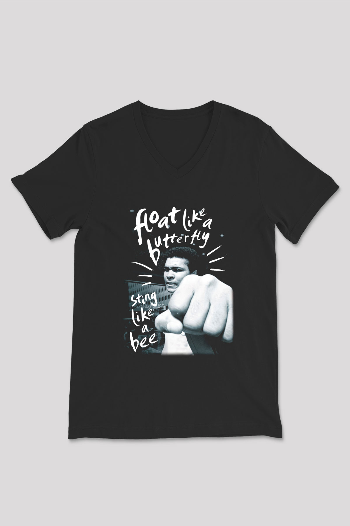 Muhammed Ali Siyah Unisex V Yaka Tişört T-Shirt
