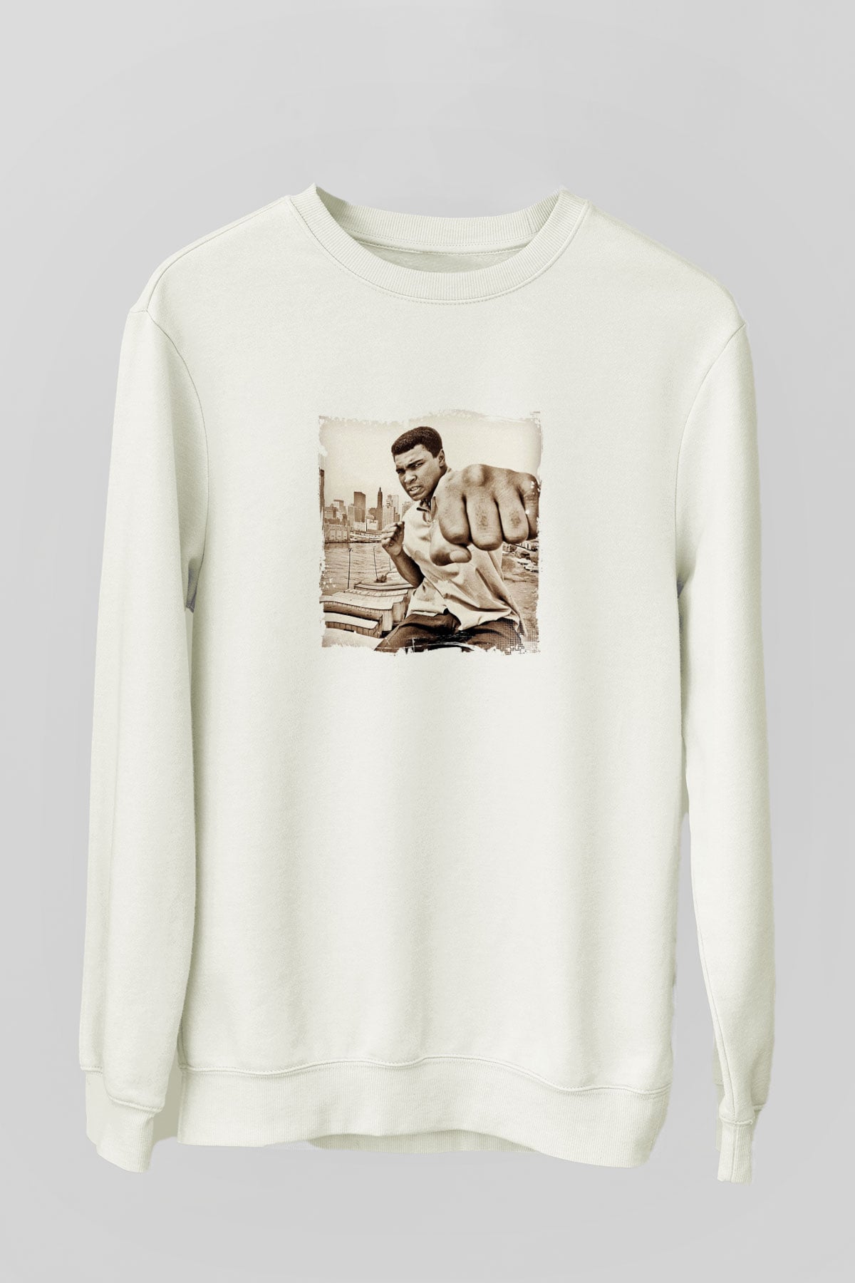 Muhammed Ali Unisex Baskılı Beyaz Sweatshirt