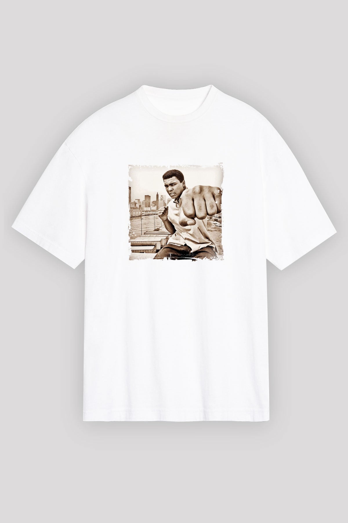Muhammed Ali Oversize Baskılı Beyaz Tişört