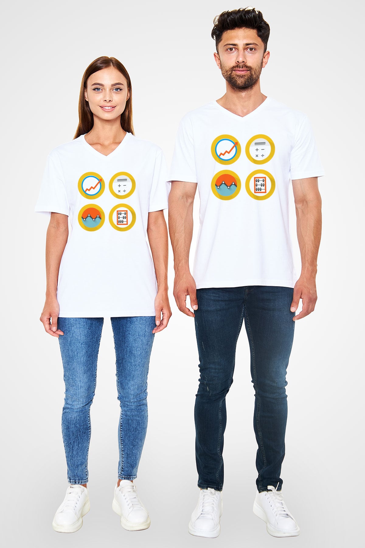 Muhasebeci Beyaz Unisex V Yaka Tişört T-Shirt