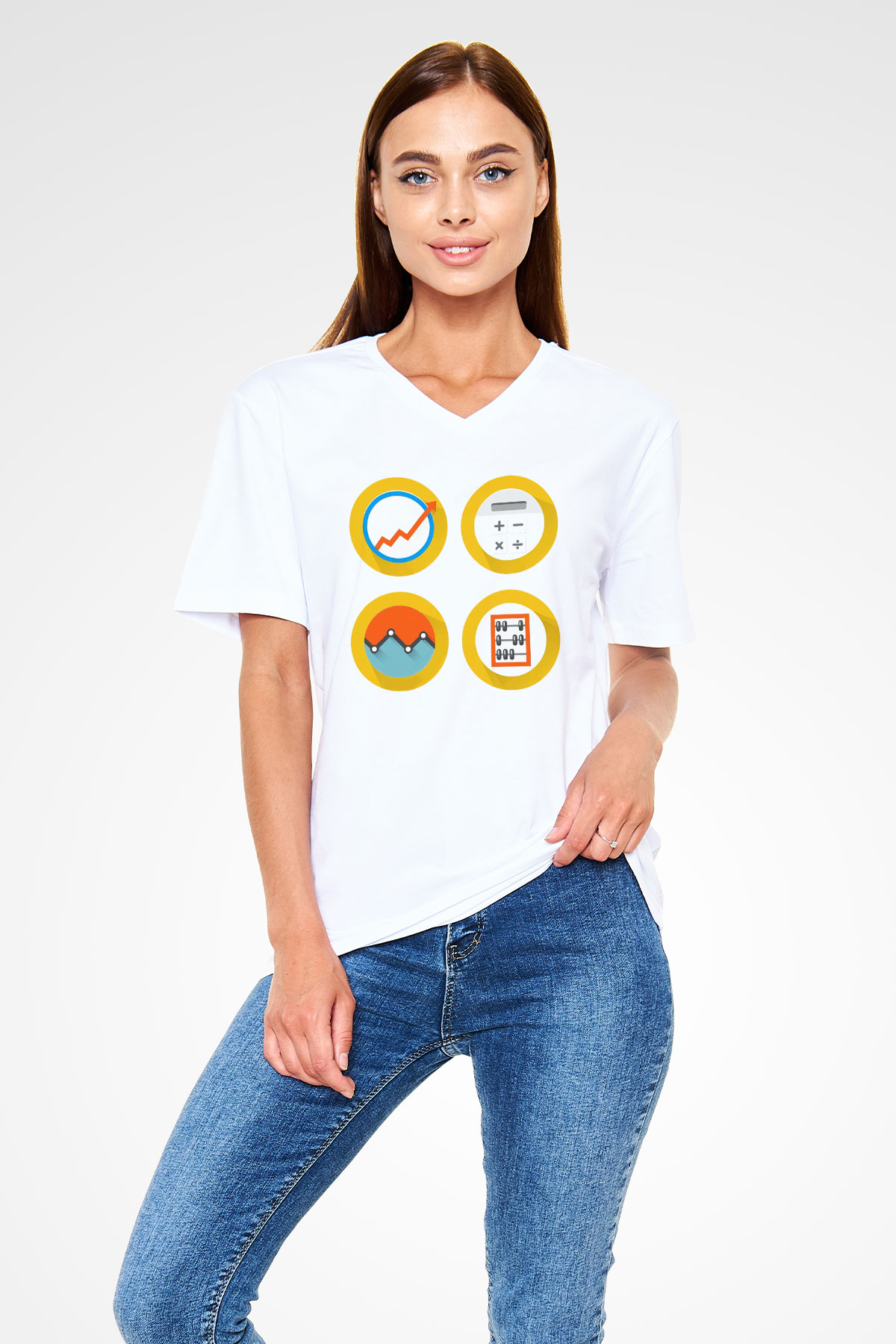 Muhasebeci Beyaz Unisex V Yaka Tişört T-Shirt