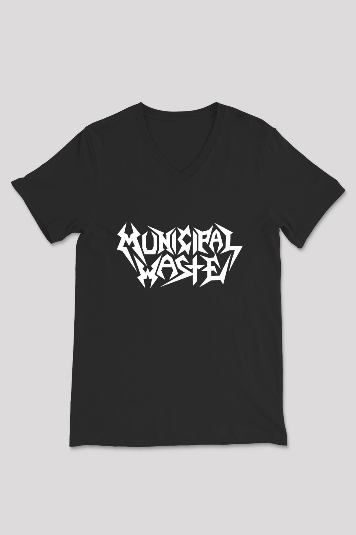 Municipal Waste Siyah Unisex V Yaka Tişört T-Shirt