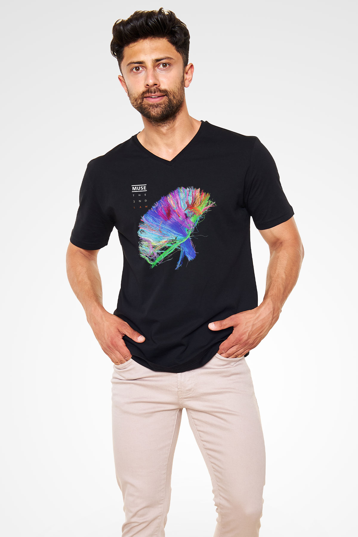 Muse Siyah Unisex V Yaka Tişört T-Shirt