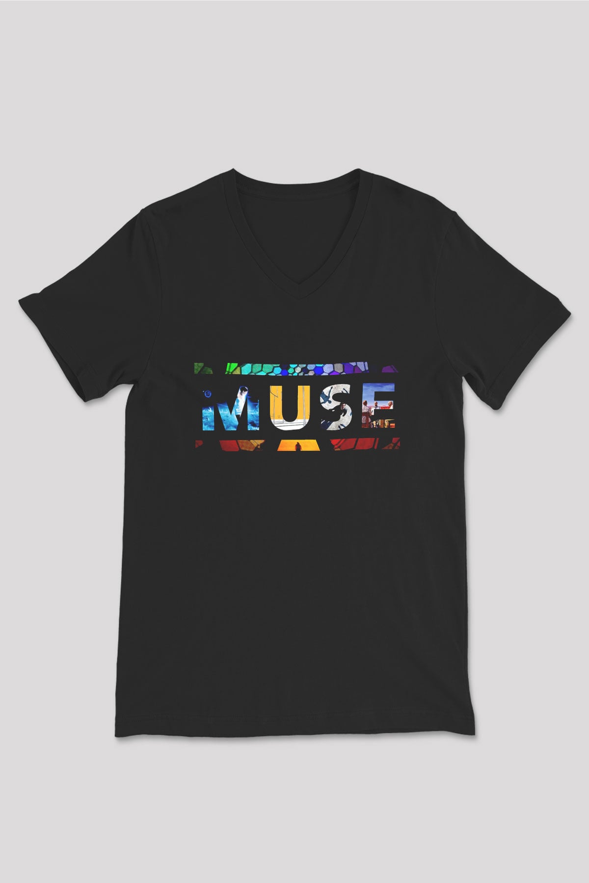 Muse Siyah Unisex V Yaka Tişört T-Shirt