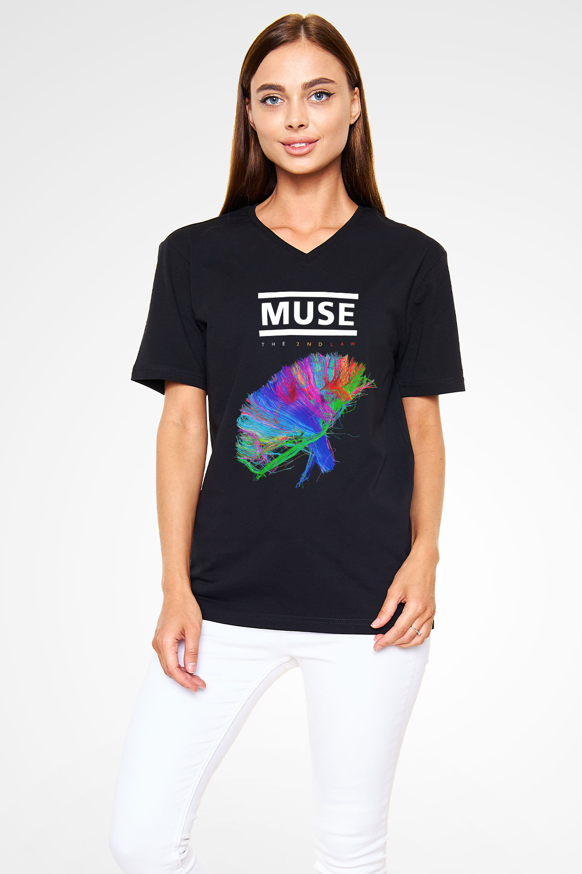 Muse Siyah Unisex V Yaka Tişört T-Shirt