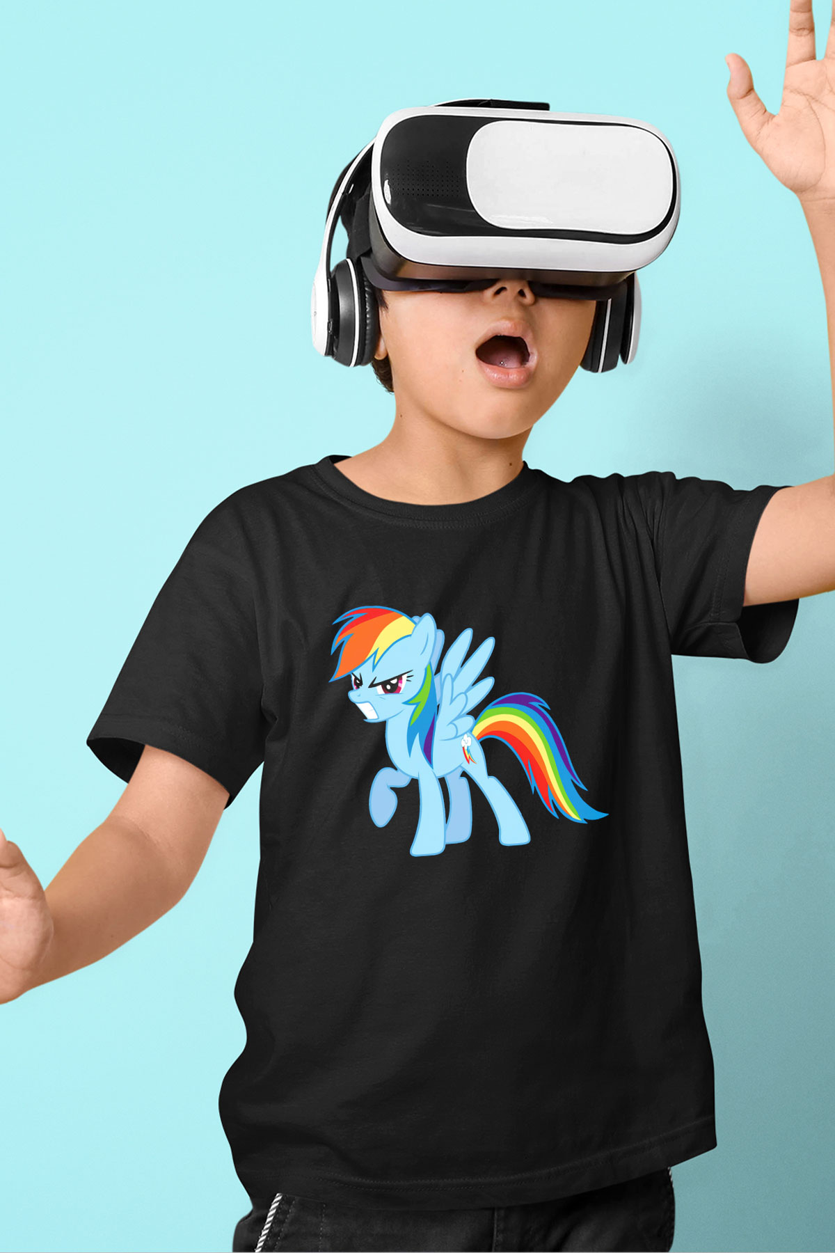 My Little Pony Baskılı Siyah Unisex Çocuk Tişört