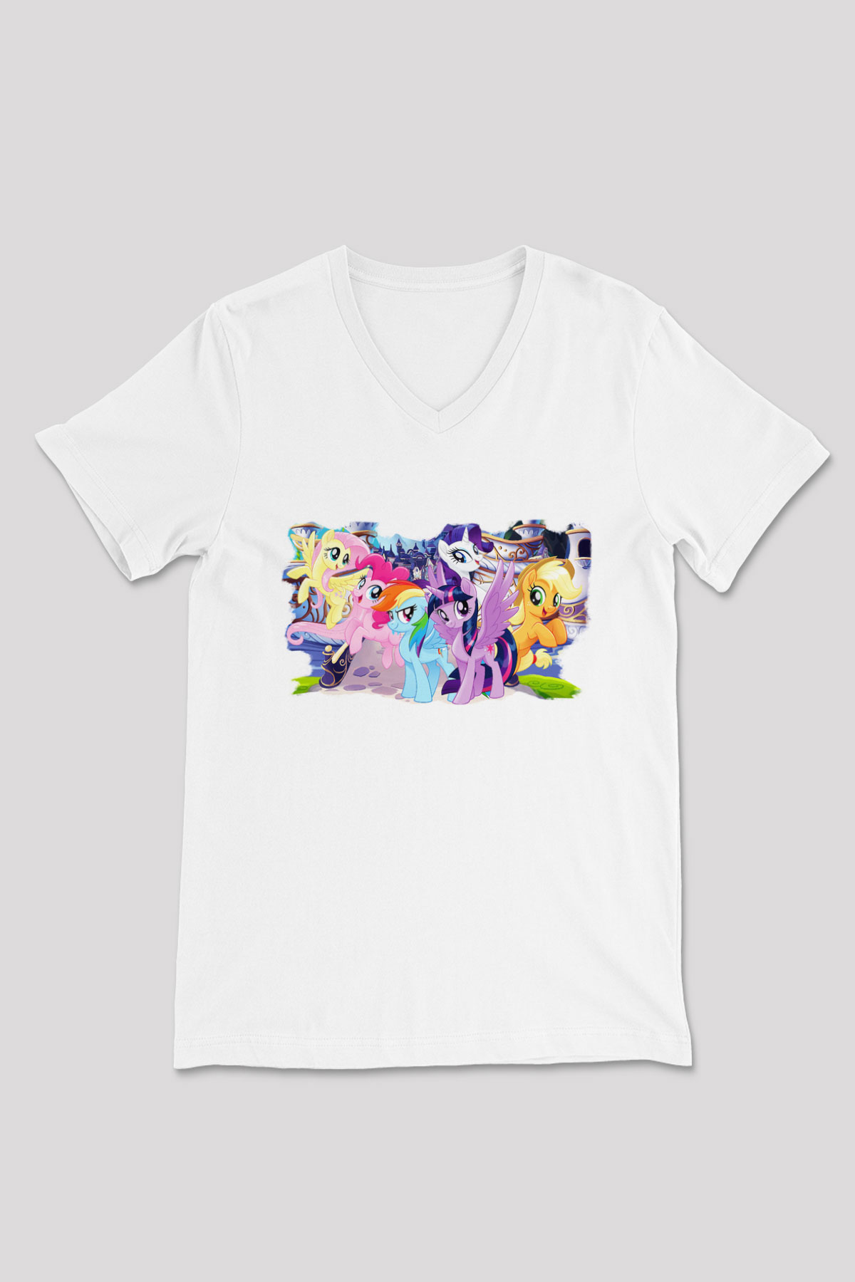 My Little Pony Beyaz Unisex V Yaka Tişört