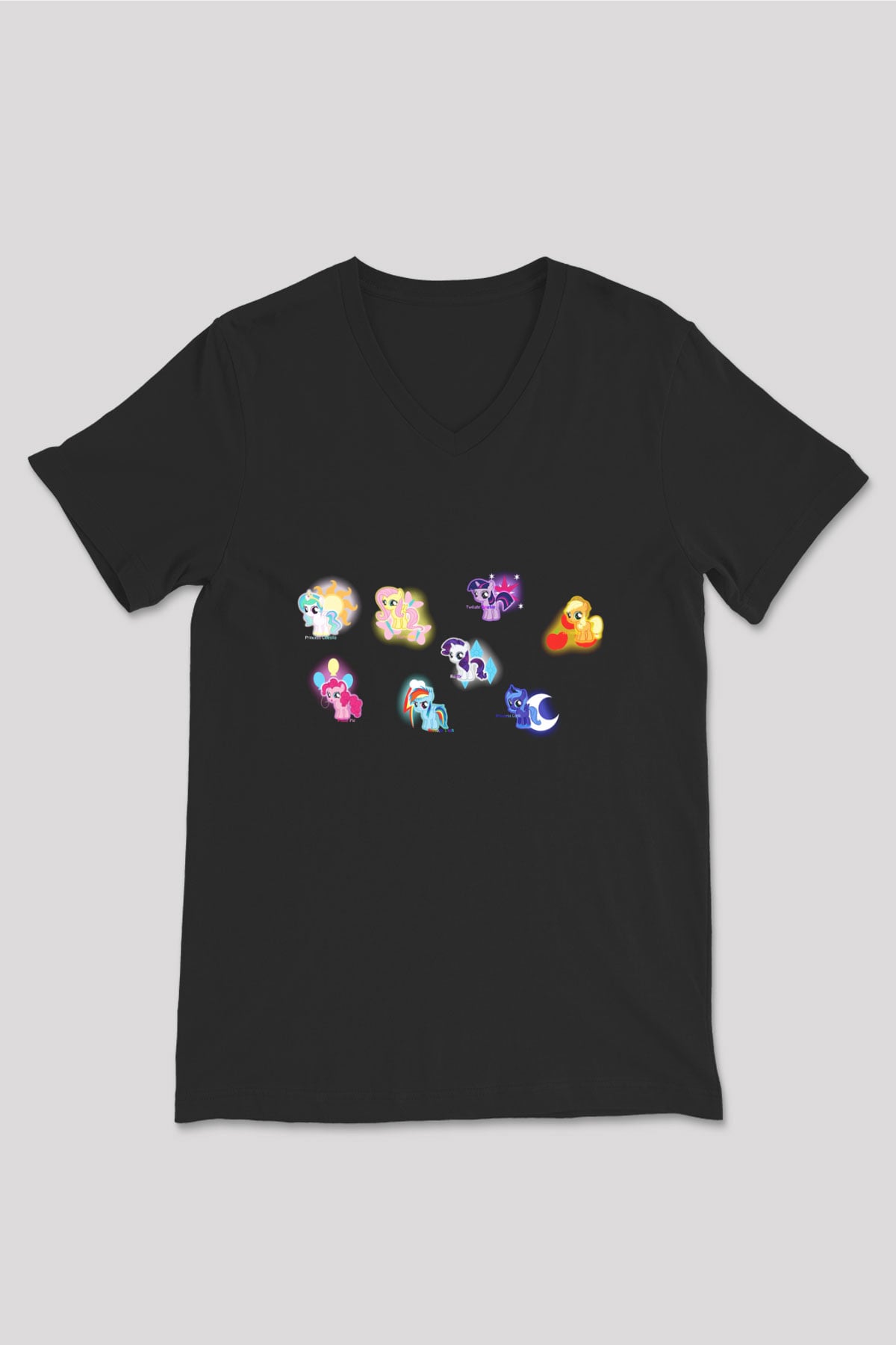My Little Pony Siyah Unisex V Yaka Tişört