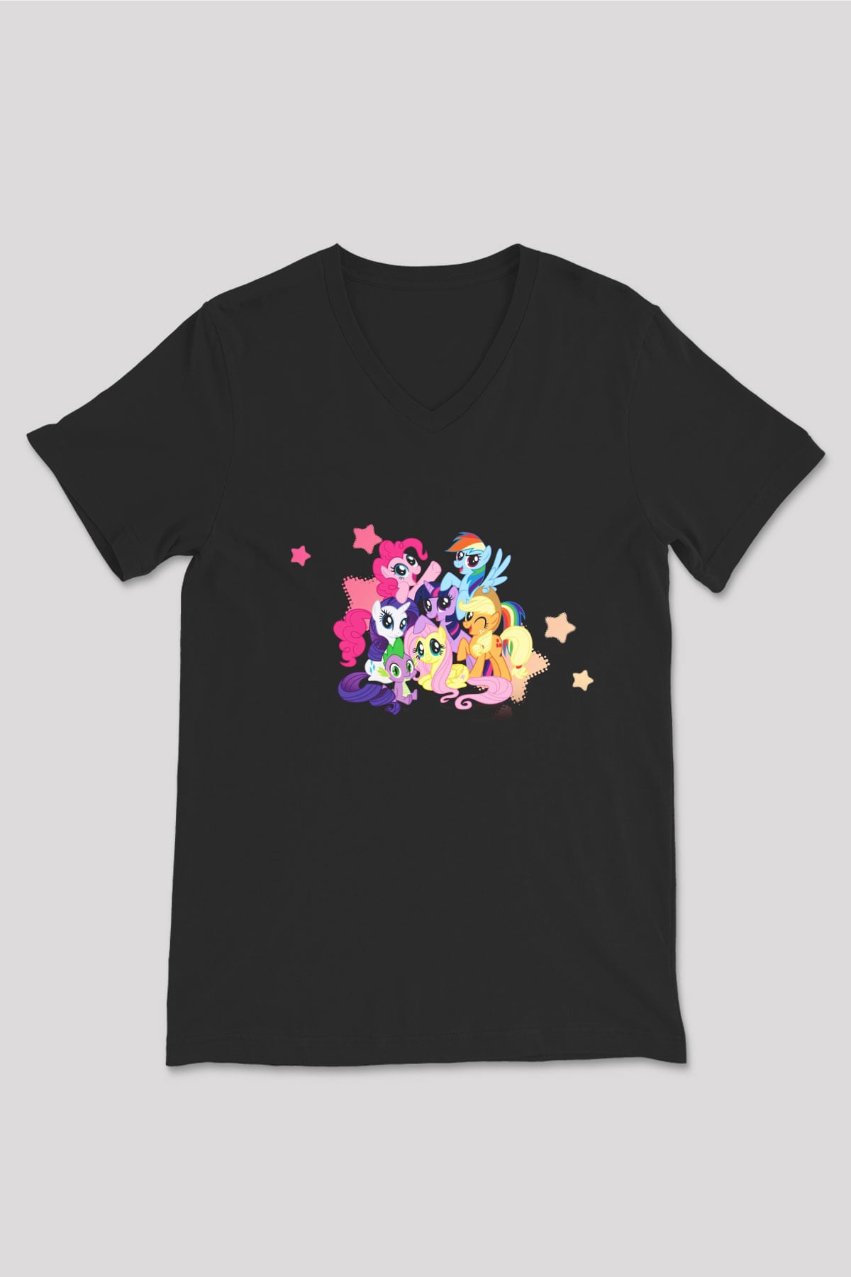 My Little Pony Siyah Unisex V Yaka Tişört