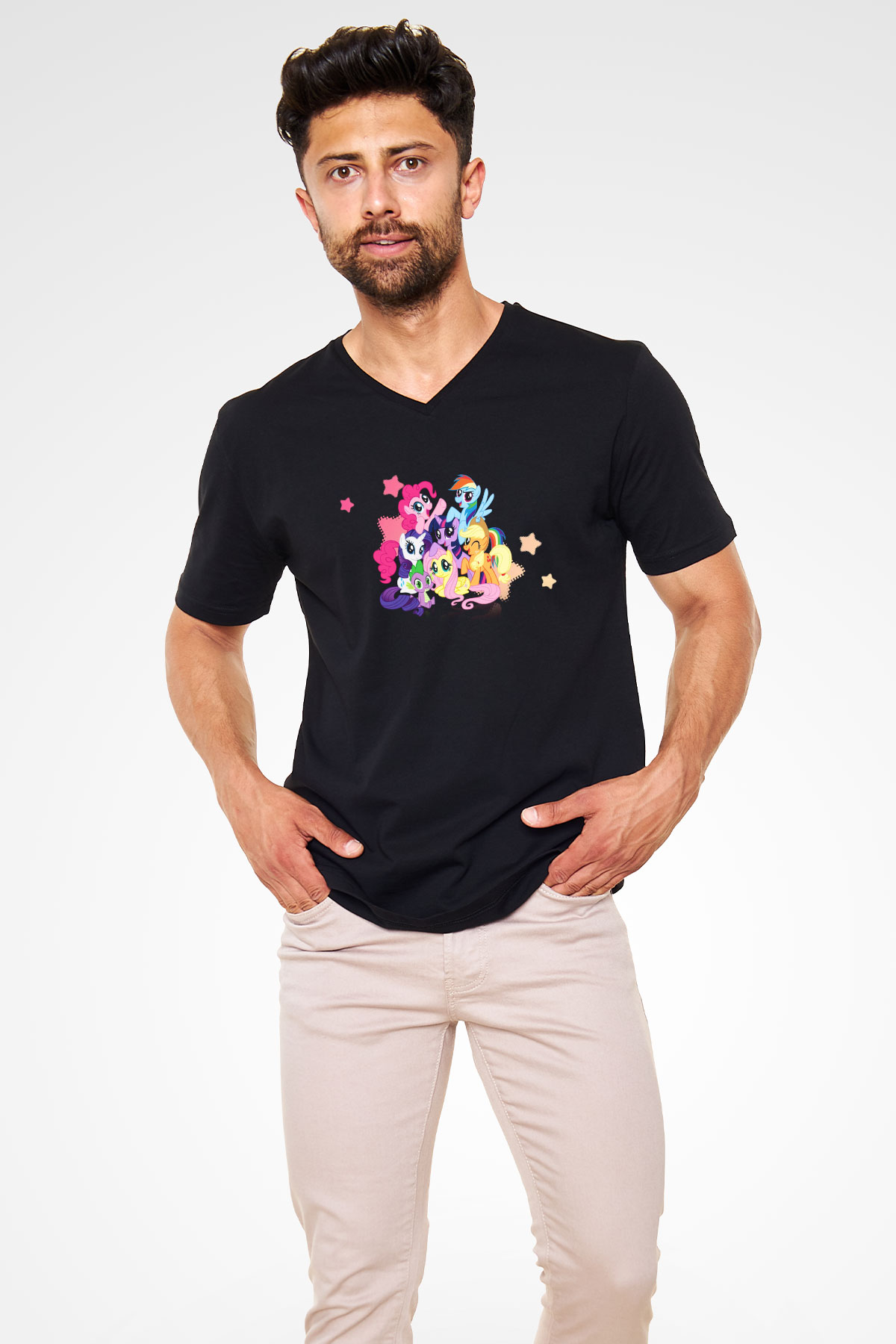 My Little Pony Siyah Unisex V Yaka Tişört