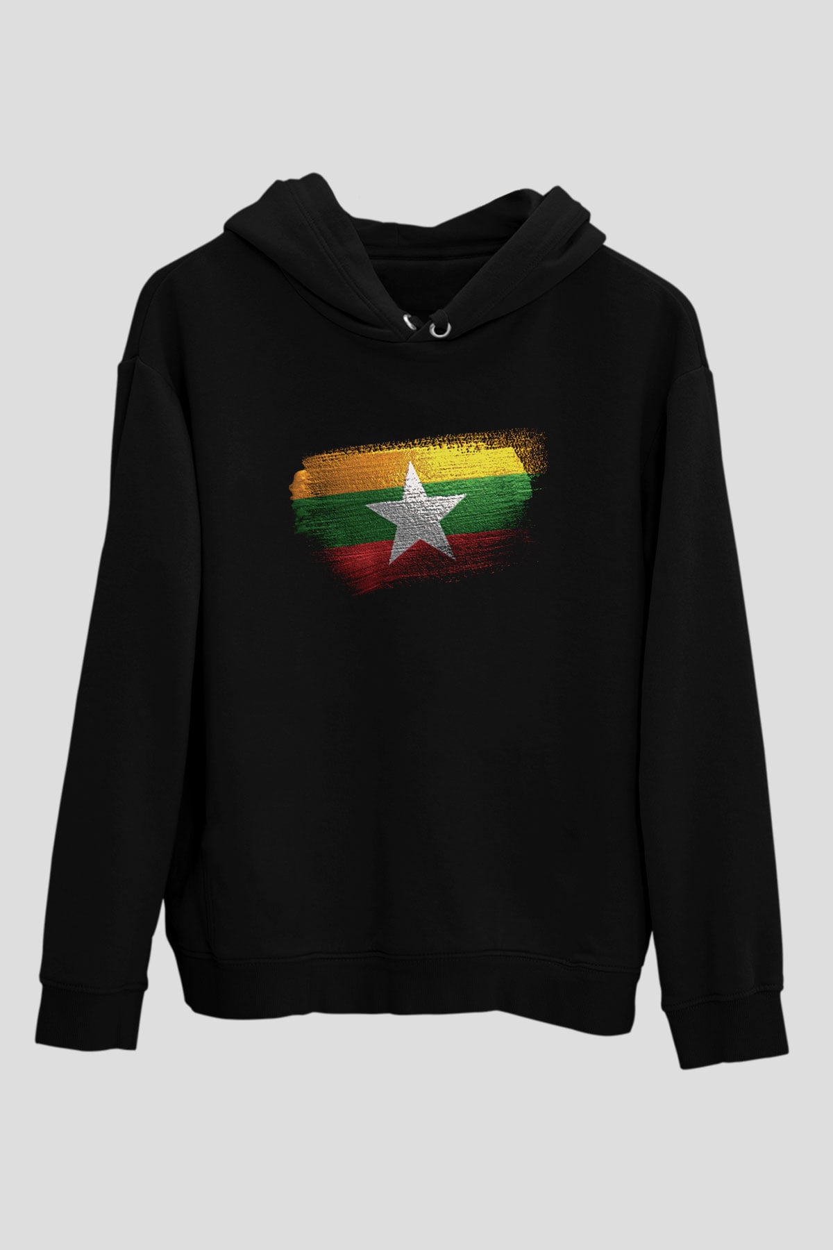 Myanmar Bayrağı Baskılı Unisex Siyah Kapüşonlu Sweatshirt