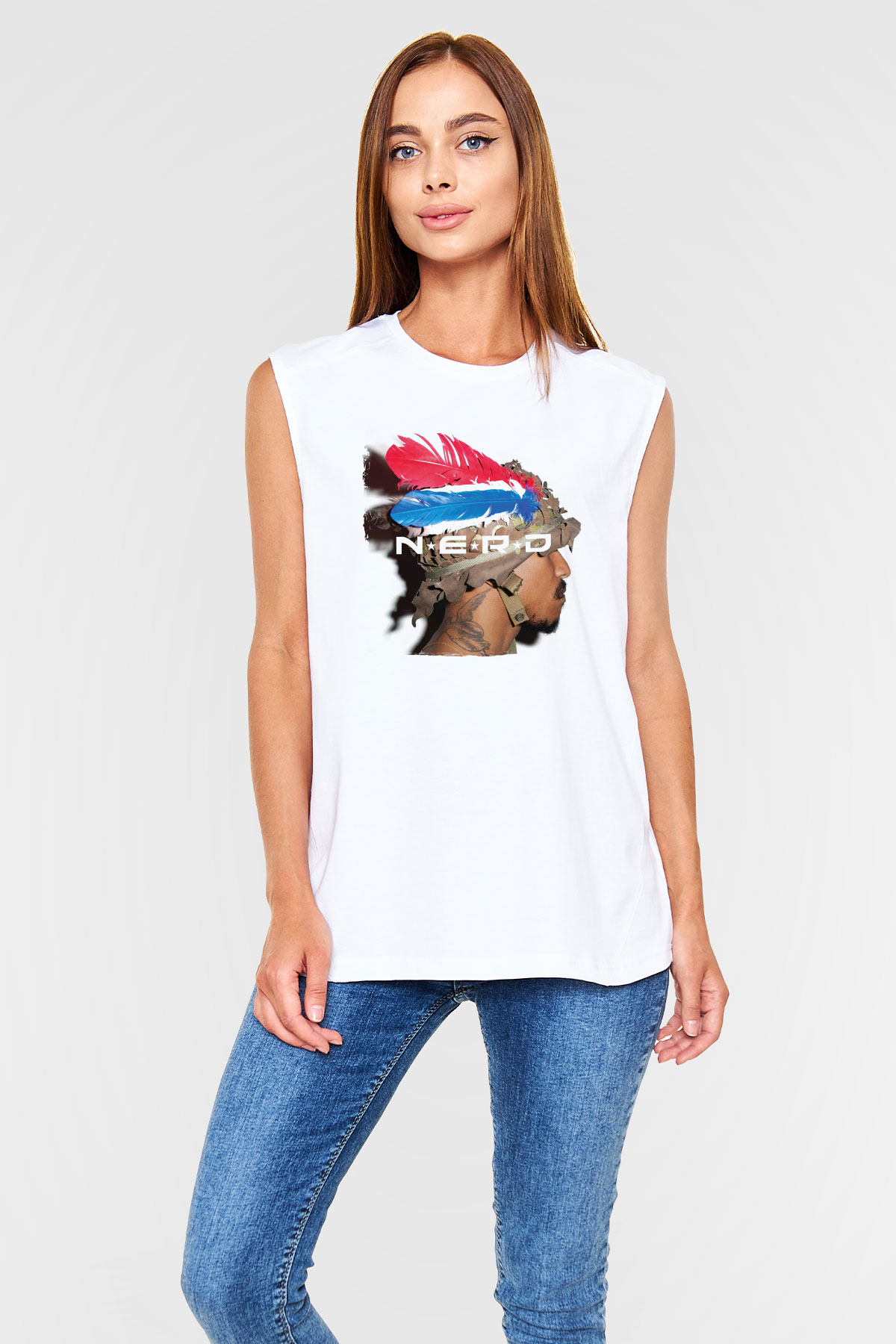 N.E.R.D Beyaz Unisex Kolsuz Tişört
