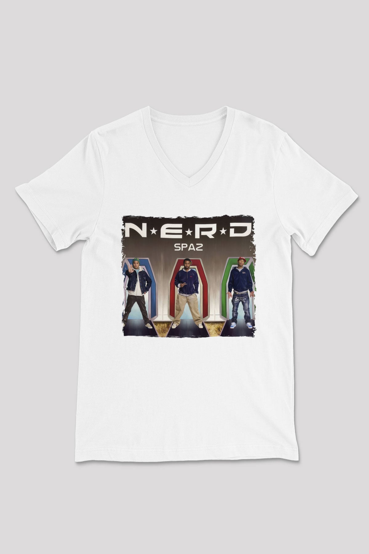 N.E.R.D Beyaz Unisex V Yaka Tişört