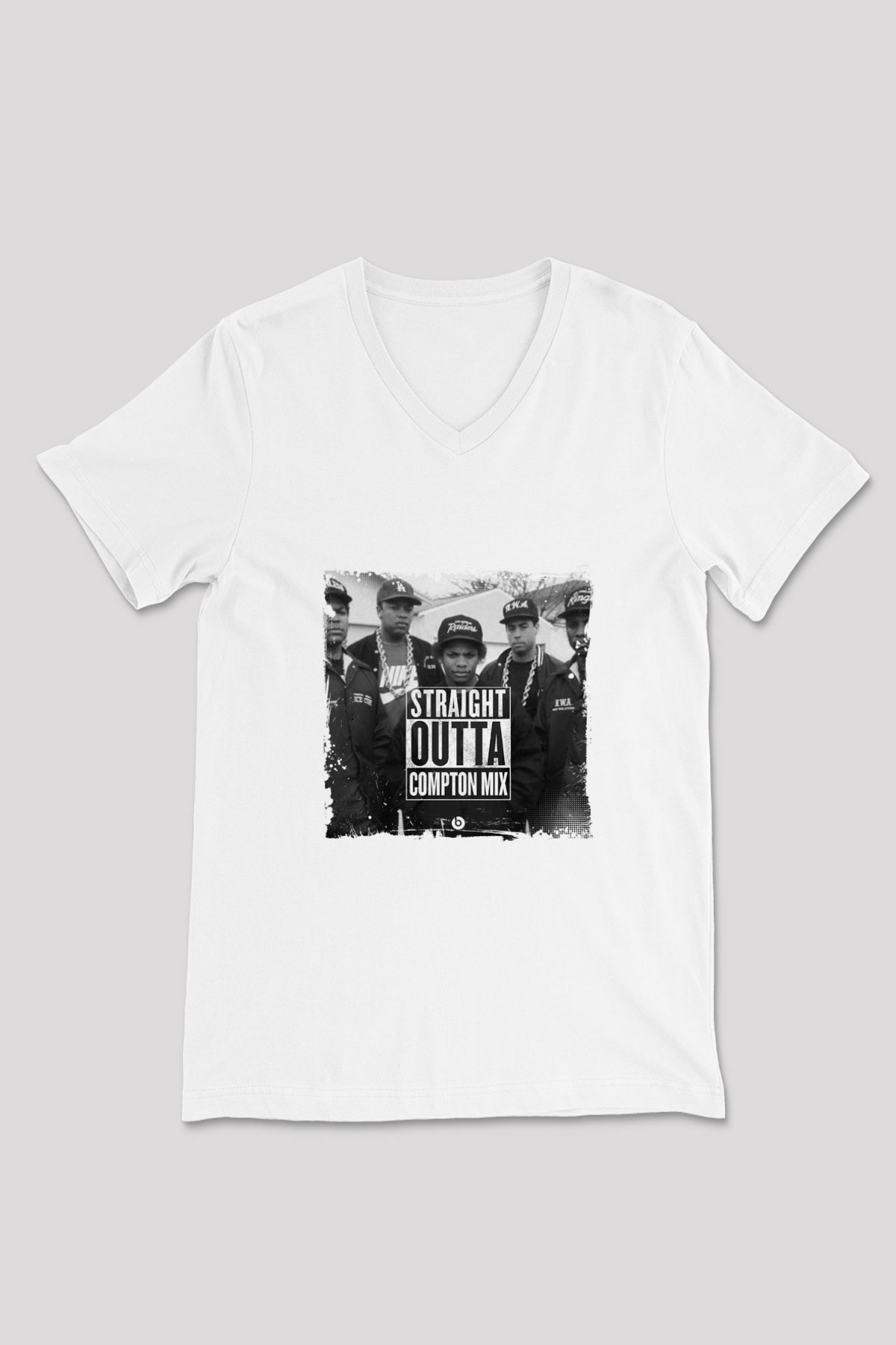 N.W.A Baskılı Beyaz V Yaka Unisex Tişört