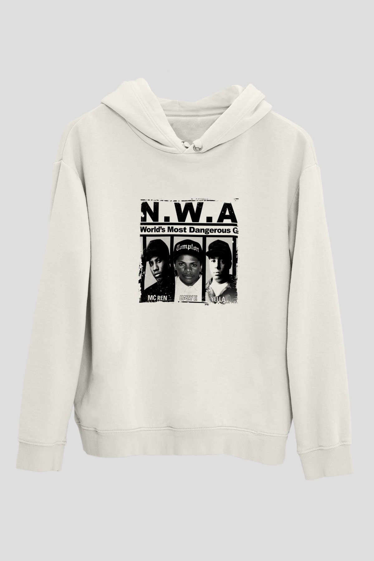 N.W.A Baskılı Unisex Beyaz Kapüşonlu Sweatshirt