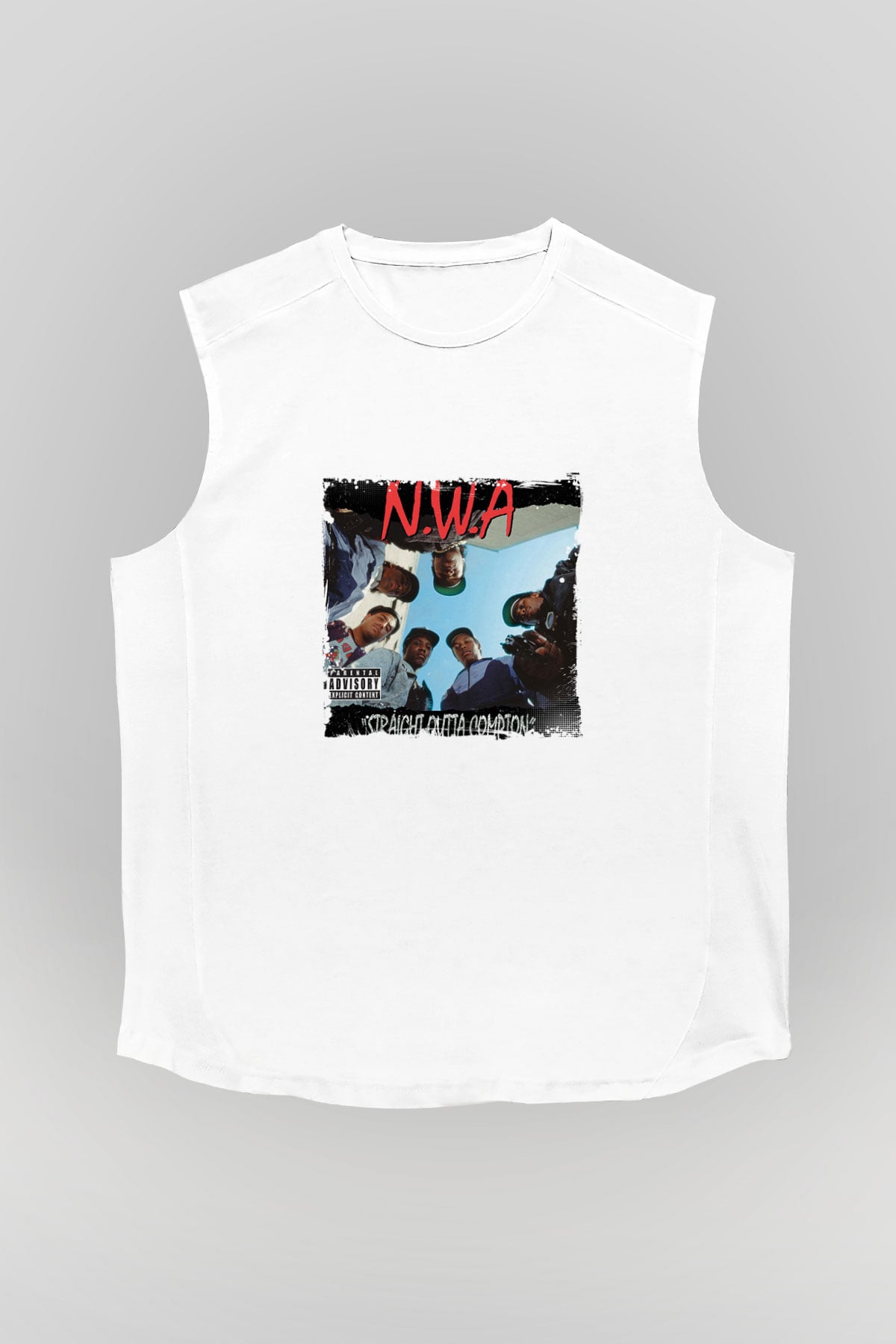 N.W.A Baskılı Unisex Beyaz Kolsuz Tişört