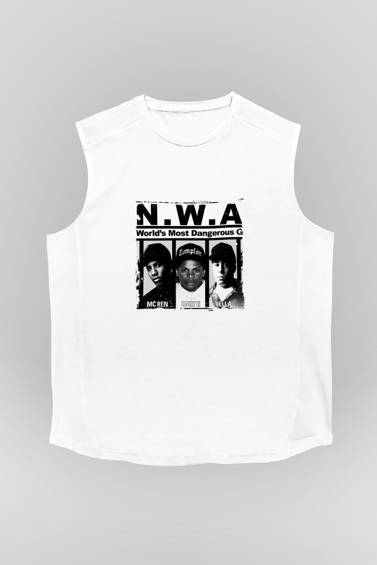 N.W.A Baskılı Unisex Beyaz Kolsuz Tişört