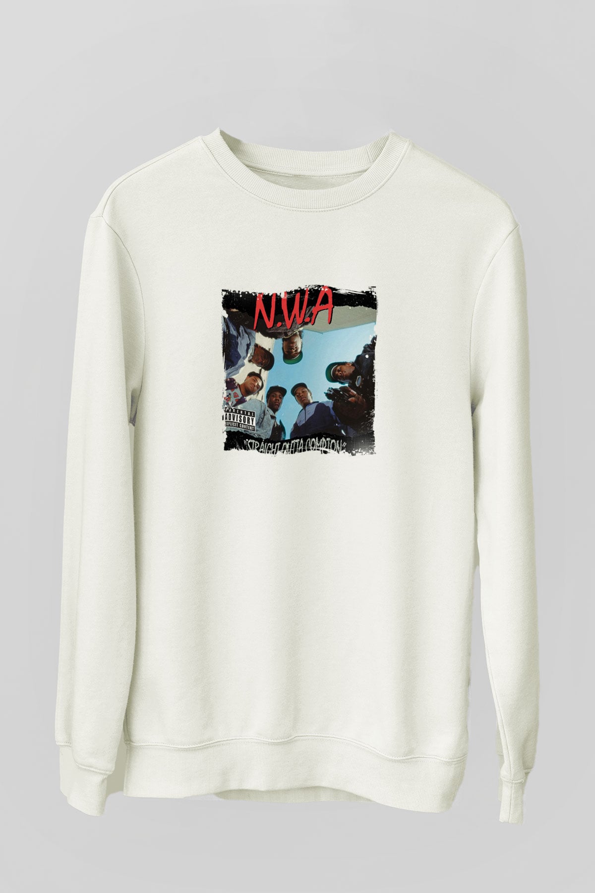 N.W.A Baskılı Unisex Beyaz Sweatshirt