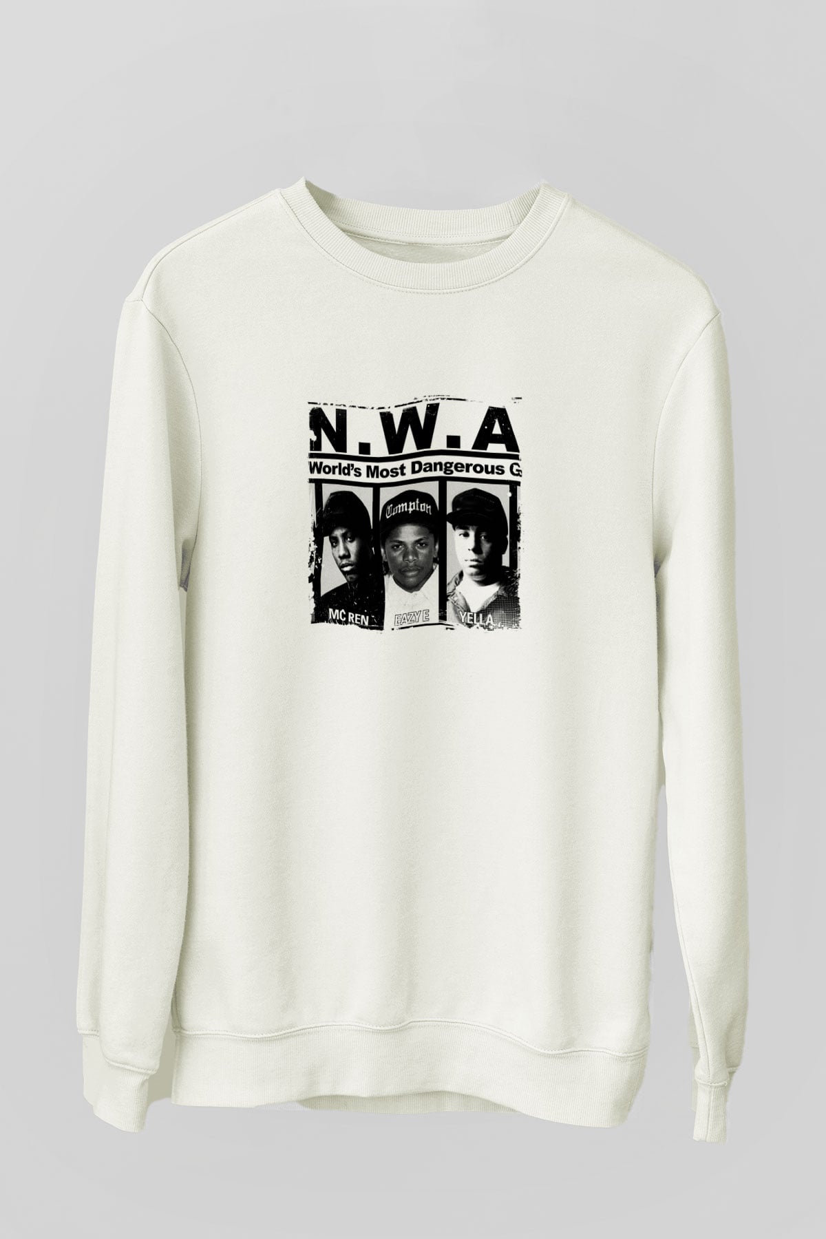N.W.A Baskılı Unisex Beyaz Sweatshirt