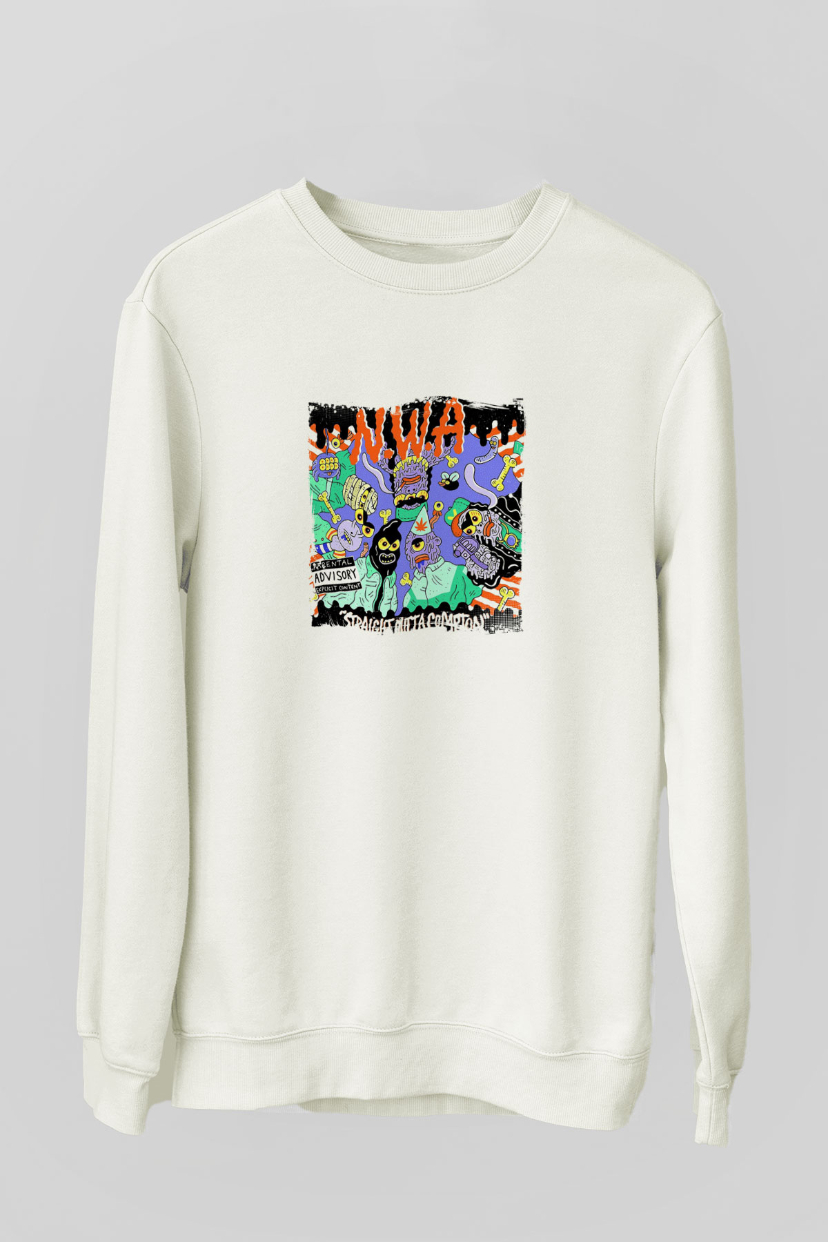 N.W.A Baskılı Unisex Beyaz Sweatshirt
