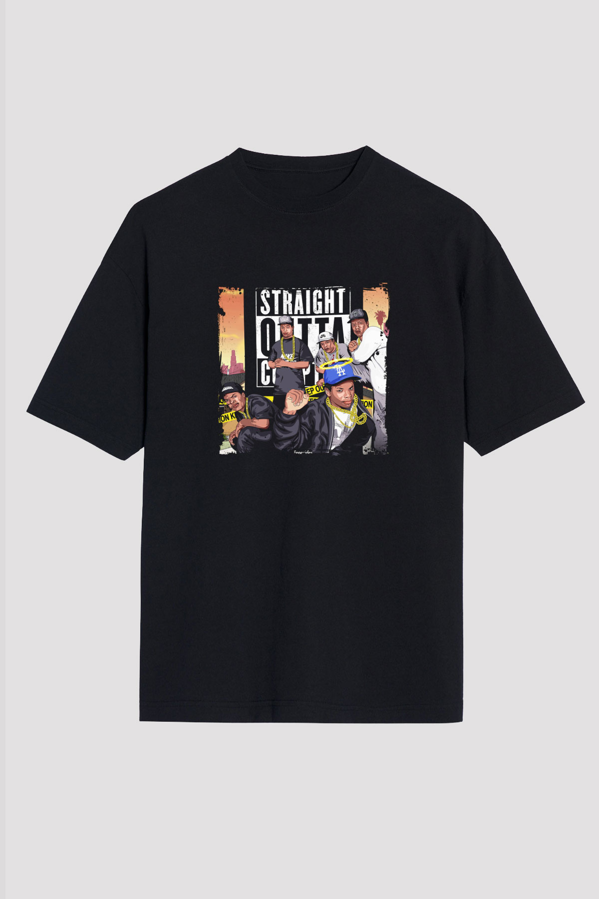 N.W.A Baskılı Unisex Oversize Siyah Tişört