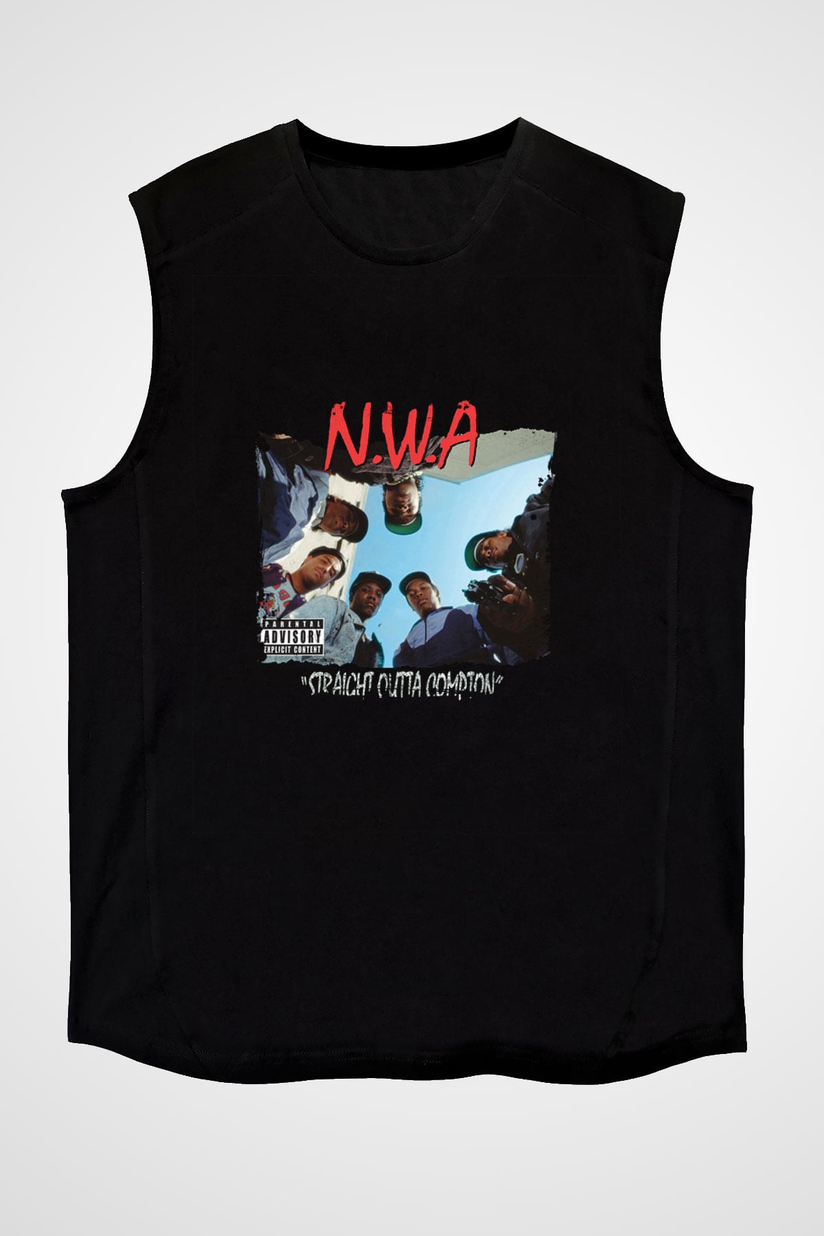 N.W.A Baskılı Unisex Siyah Kolsuz Tişört