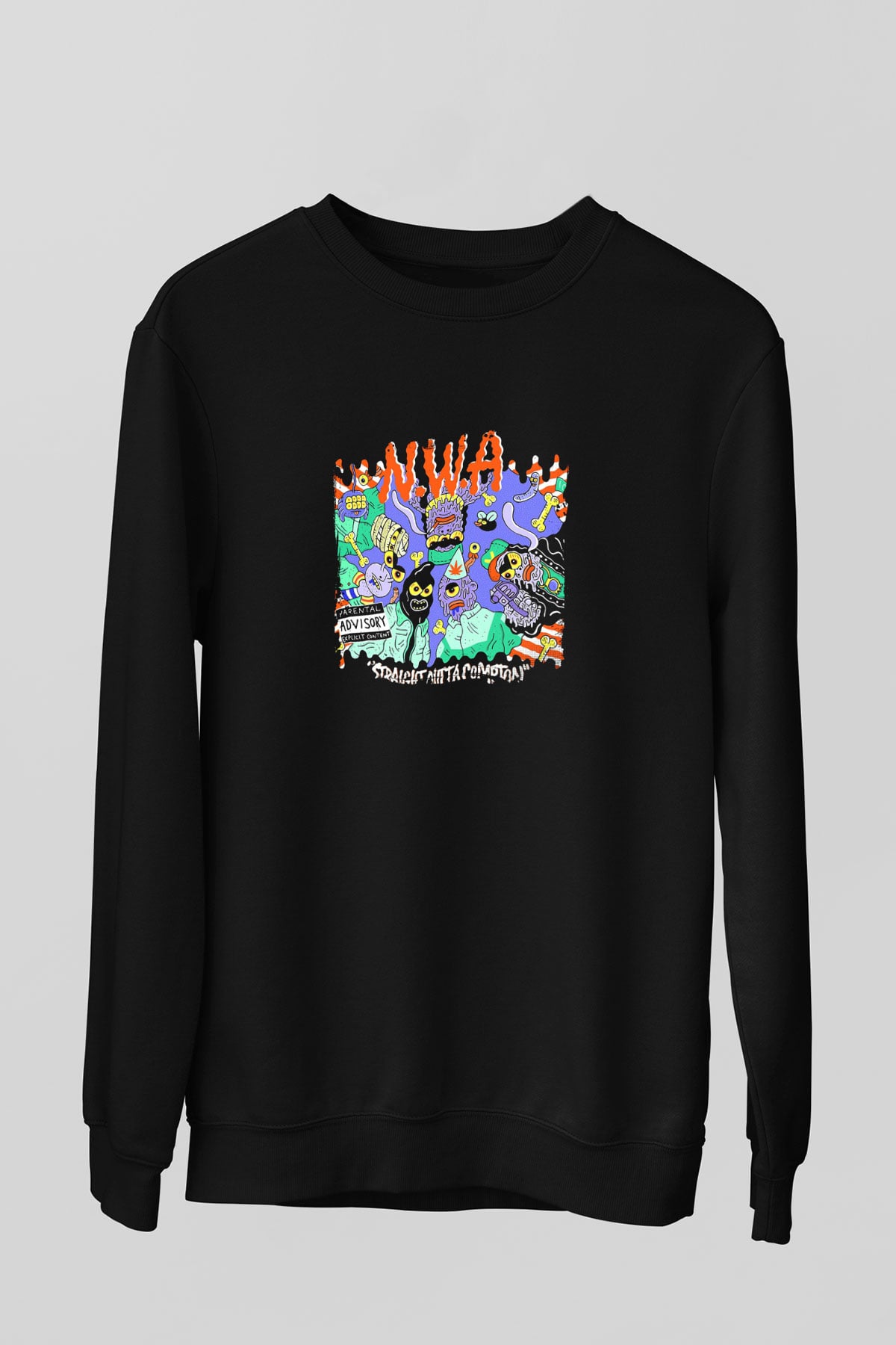 N.W.A Baskılı Unisex Siyah Sweatshirt