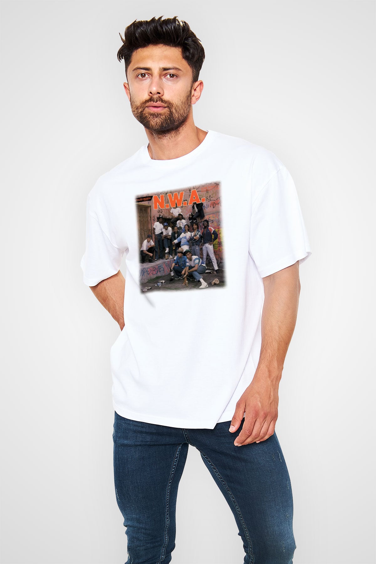 N.W.A Beyaz Unisex Oversize Tişört T-Shirt