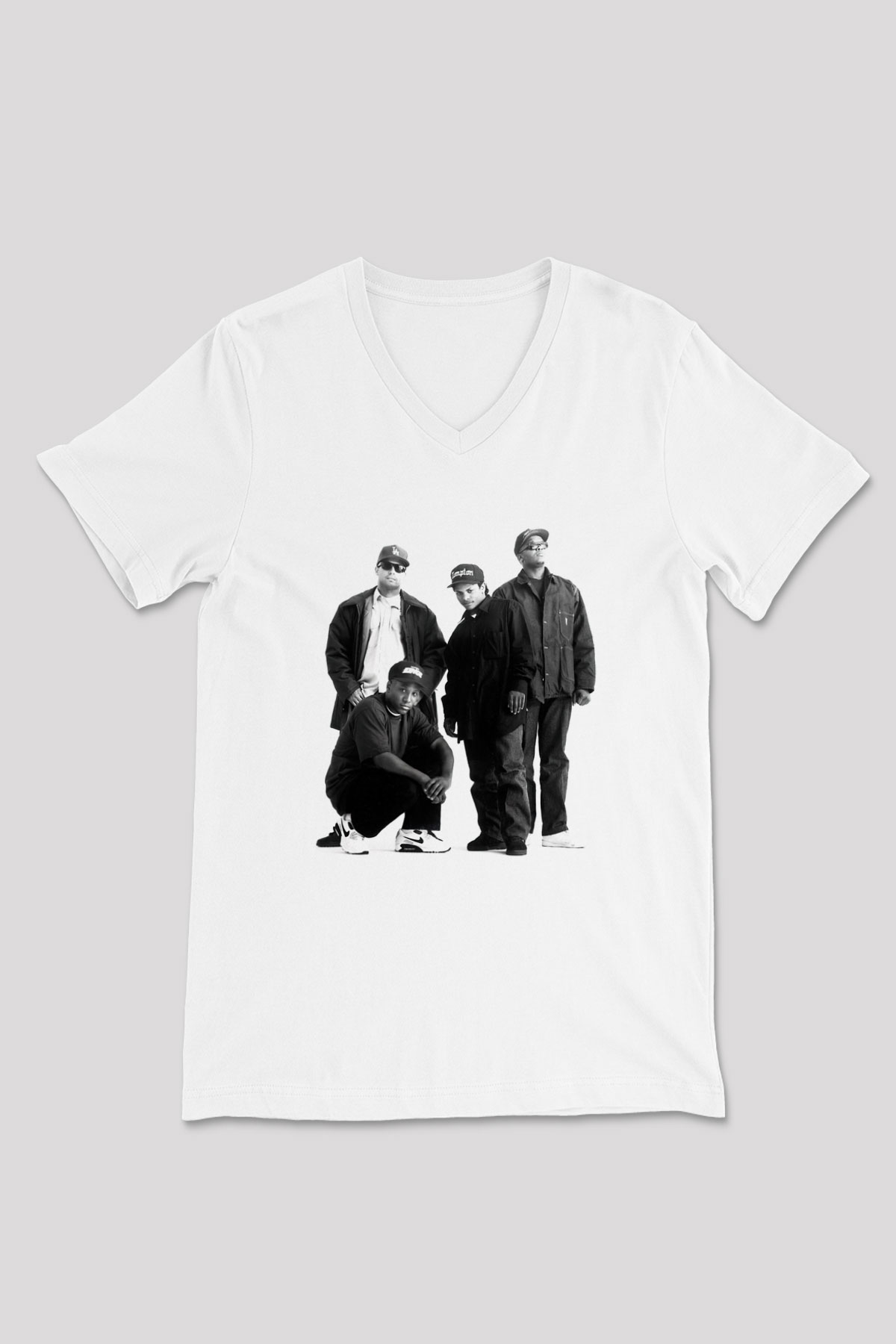 N.W.A Beyaz Unisex V Yaka Tişört