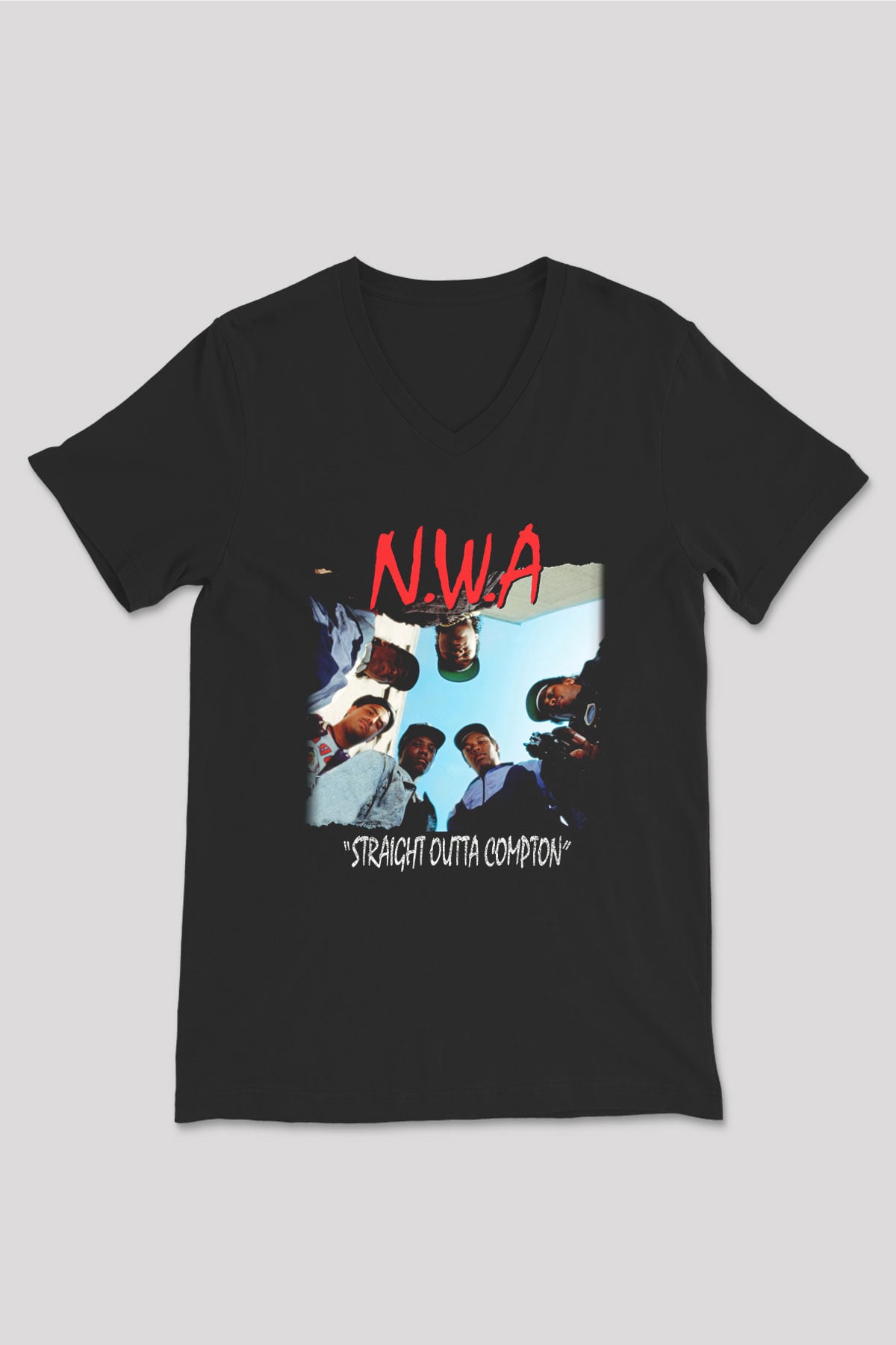 N.W.A Siyah Unisex V Yaka Tişört T-Shirt