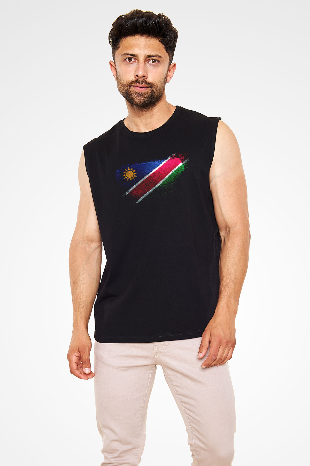 Namibya - Namibia Bayrağı Baskılı Unisex Siyah Kolsuz Tişört