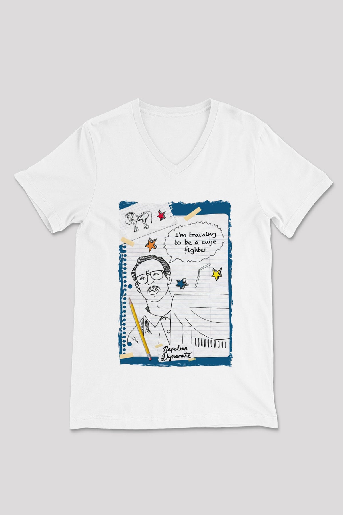 Napoleon Dynamite Beyaz Unisex V Yaka Tişört