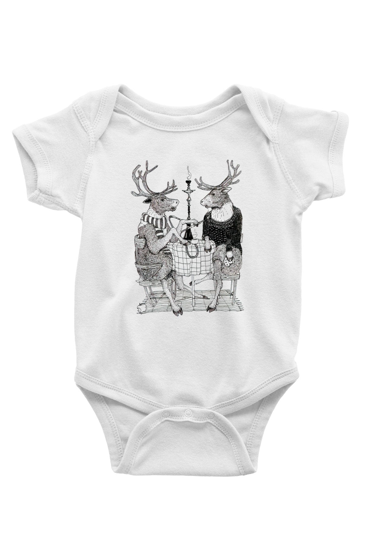 Nargile Baskılı Beyaz Unisex Bebek Body - Zıbın