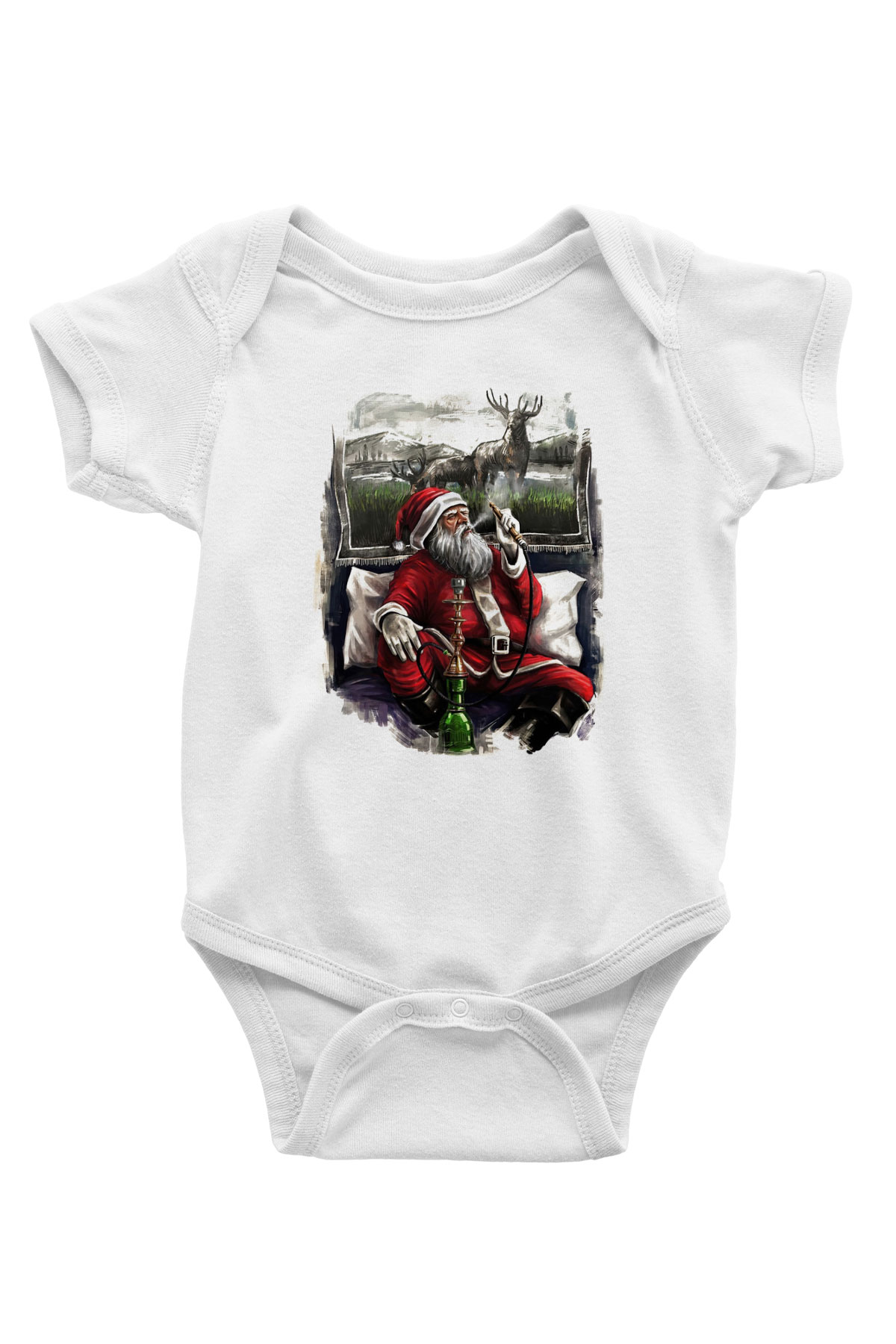 Nargile Baskılı Beyaz Unisex Bebek Body - Zıbın