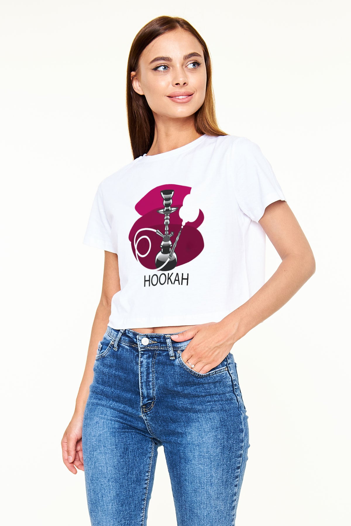 Nargile Beyaz Croptop Tişört