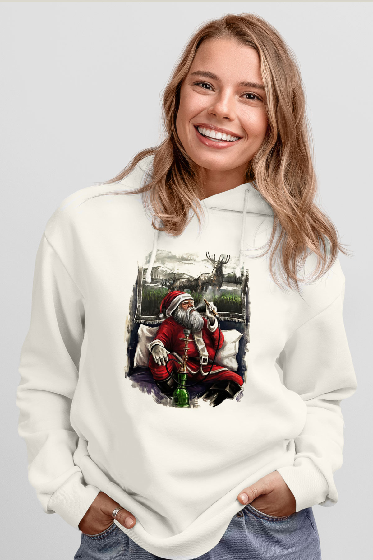 Nargile Beyaz Unisex Kapşonlu Sweatshirt