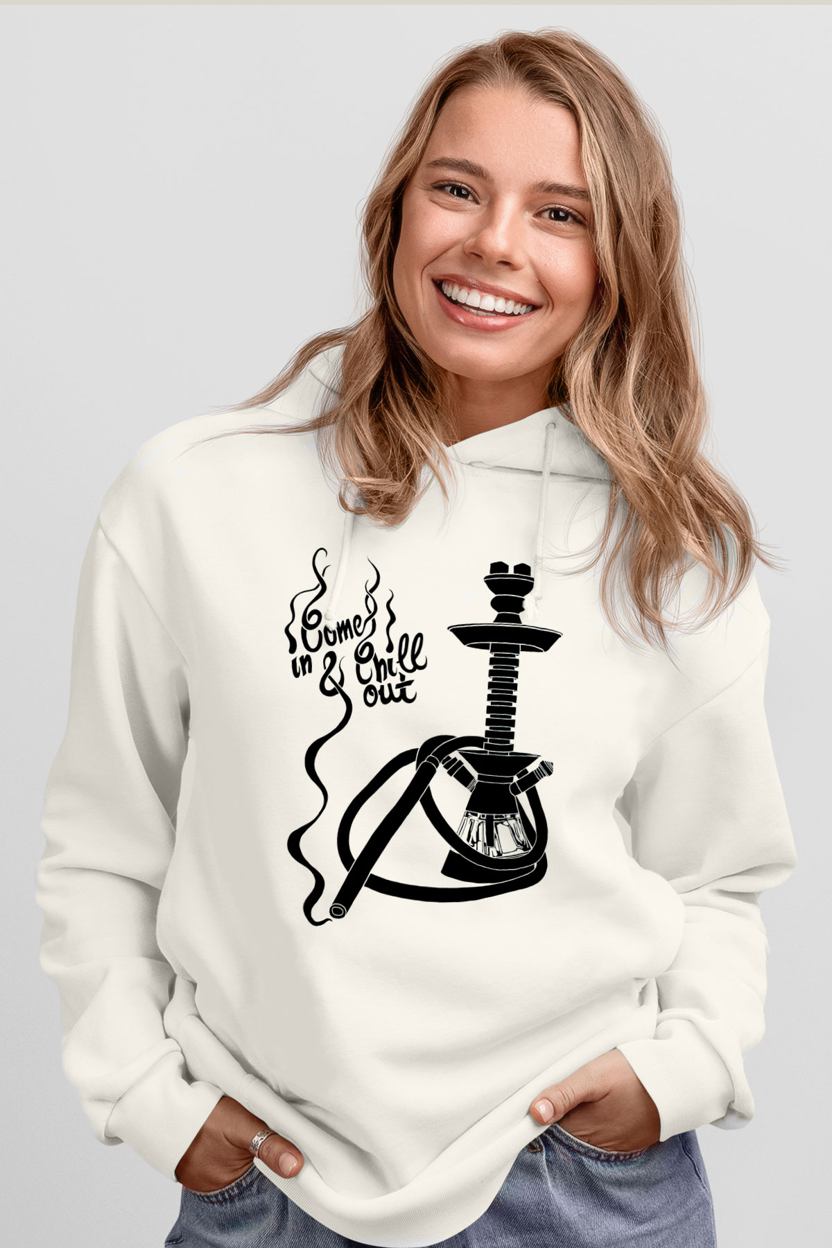 Nargile Beyaz Unisex Kapşonlu Sweatshirt