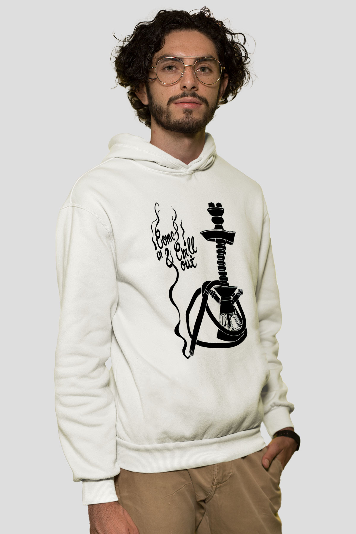 Nargile Beyaz Unisex Kapşonlu Sweatshirt