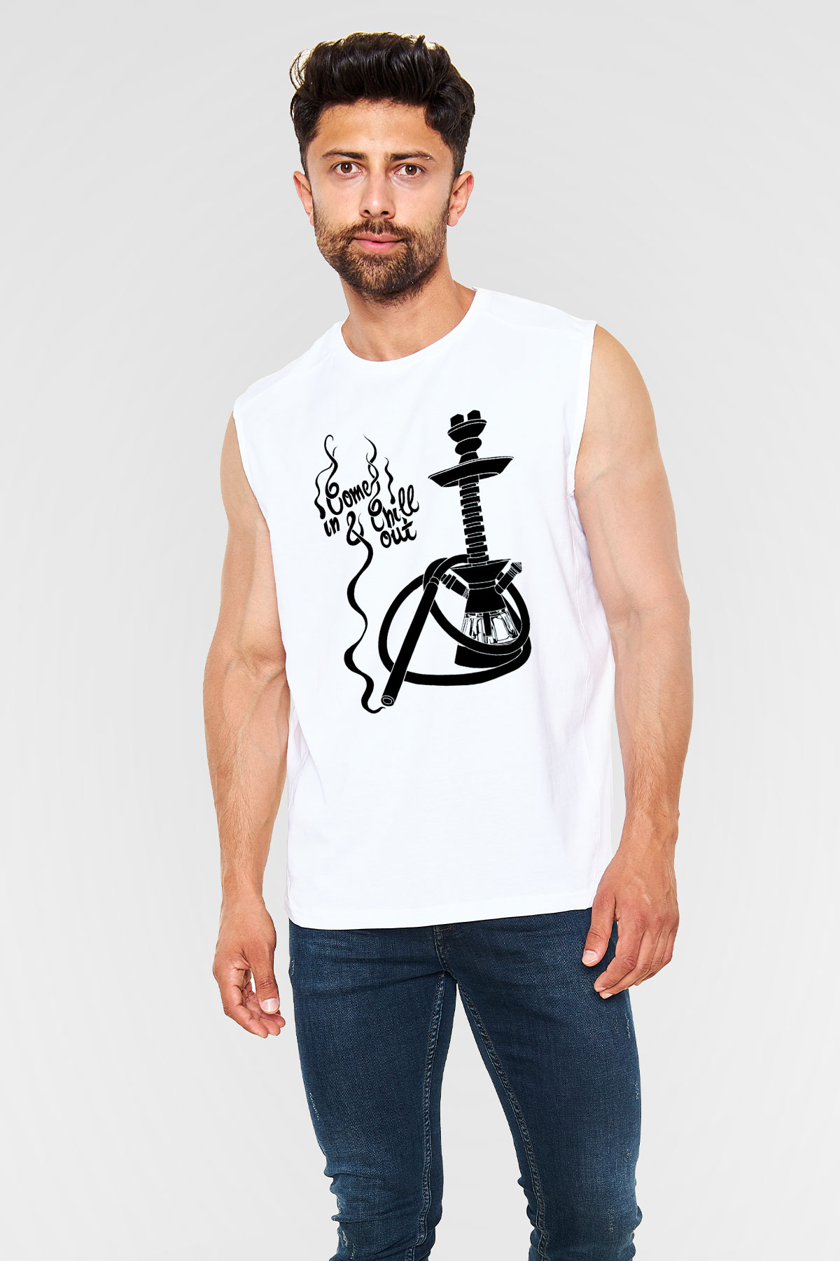 Nargile Beyaz Unisex Kolsuz Tişört