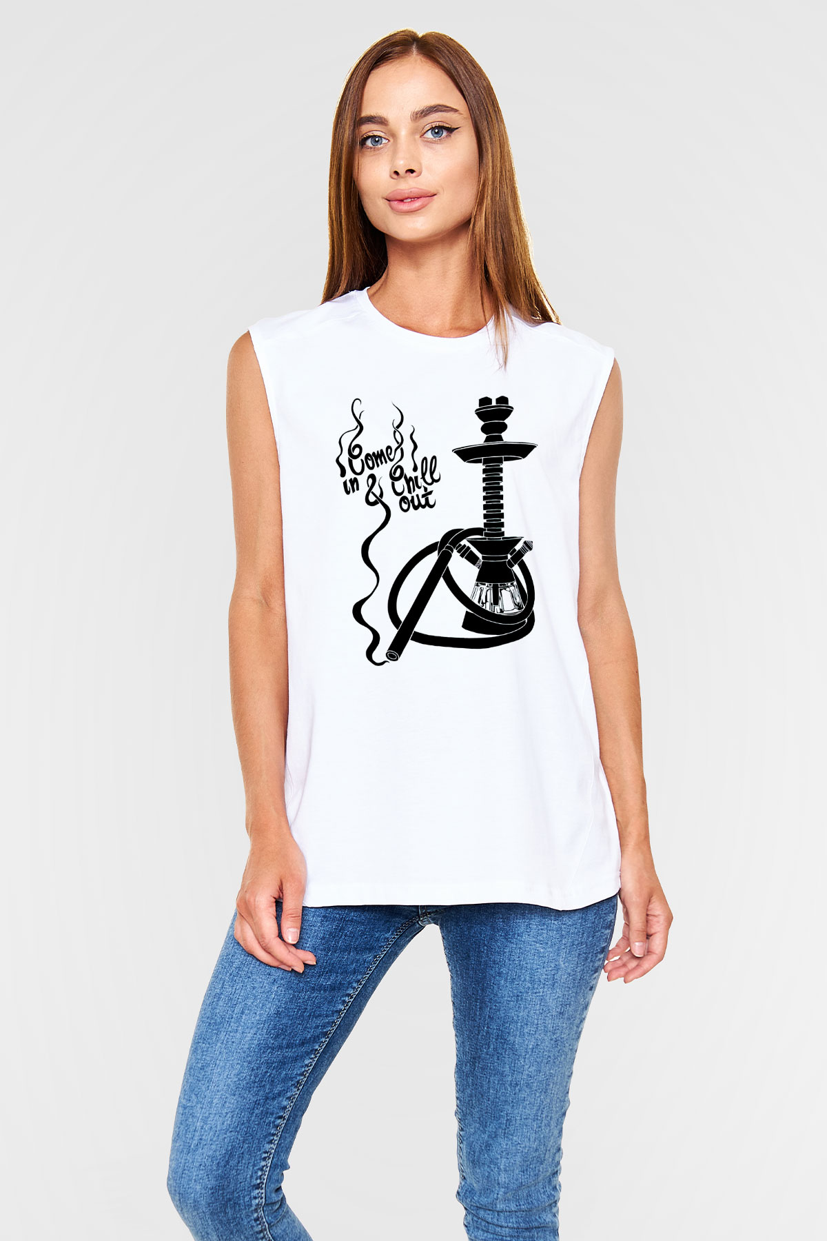 Nargile Beyaz Unisex Kolsuz Tişört