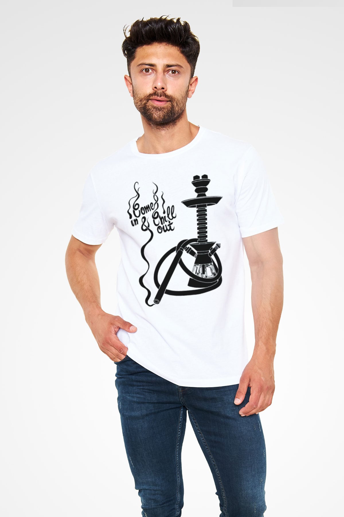 Nargile Beyaz Unisex Tişört T-Shirt - TişörtFabrikası