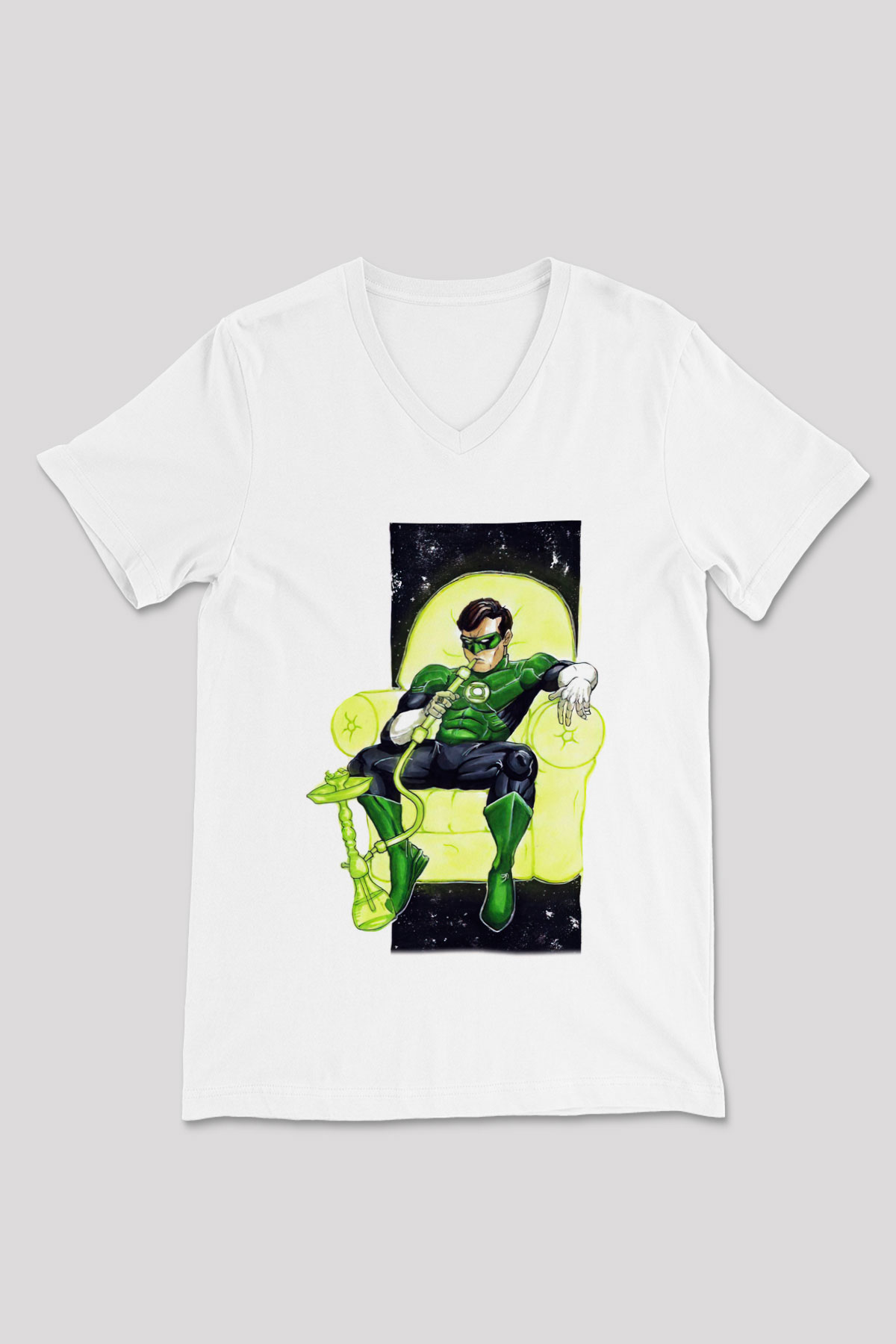 Nargile Beyaz Unisex V Yaka Tişört T-Shirt
