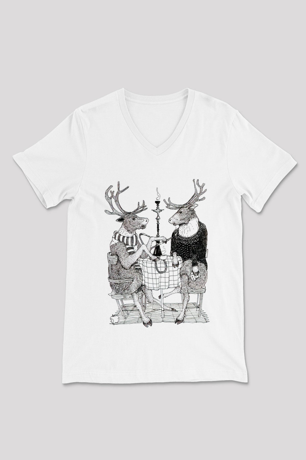 Nargile Beyaz Unisex V Yaka Tişört T-Shirt
